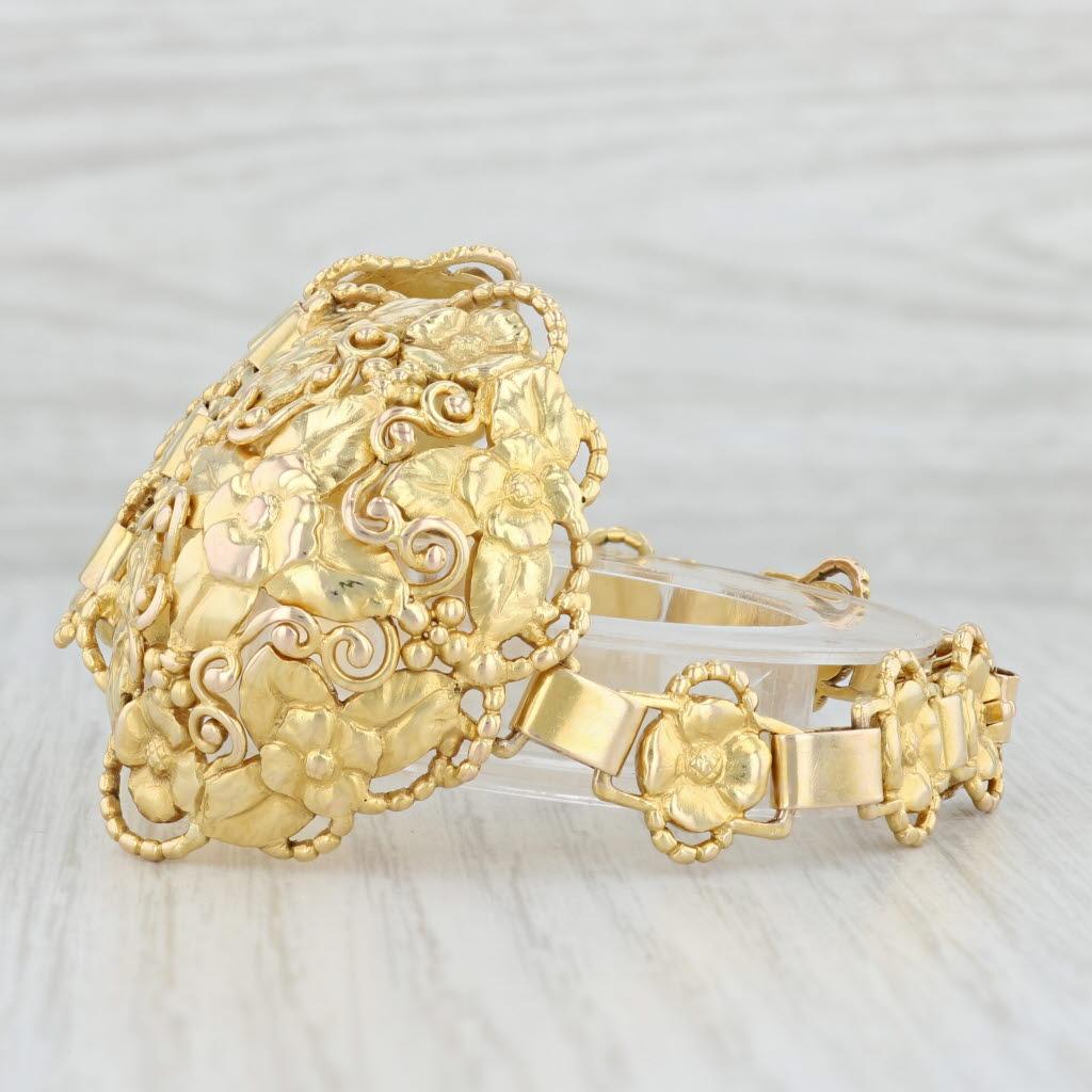 Vintage Evald Nielsen Floral Statement Bracelet 14k Yellow Gold 6.5