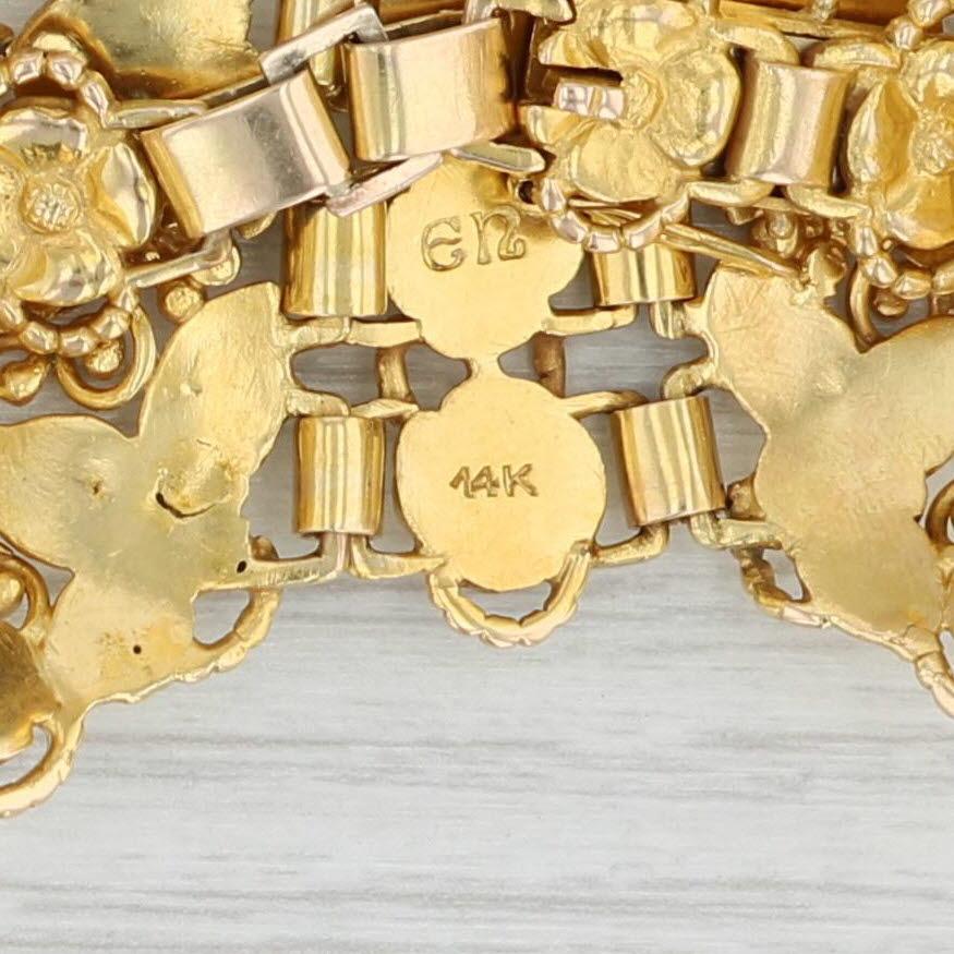 Vintage Evald Nielsen Floral Statement Bracelet 14k Yellow Gold 6.5