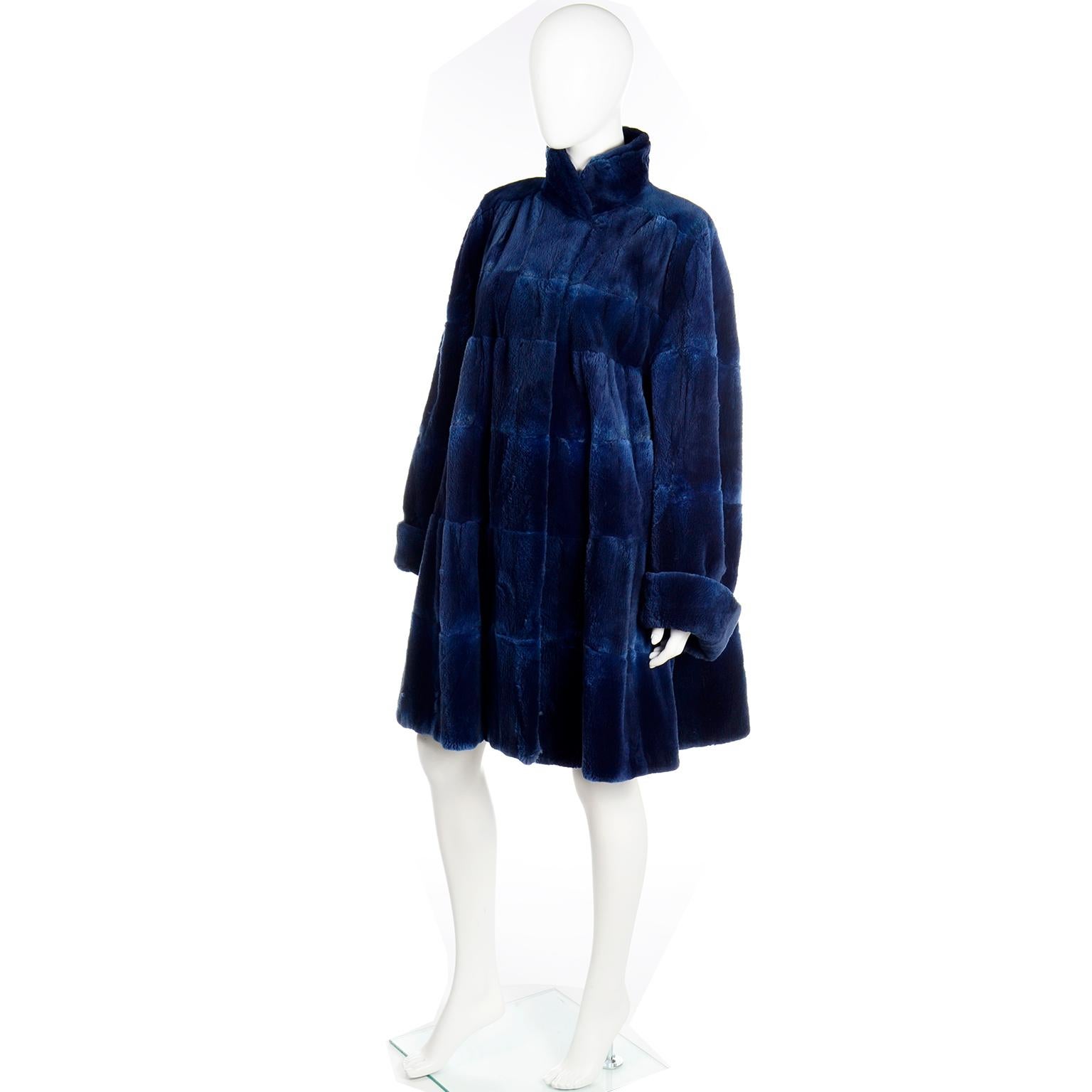 Black Vintage Evans Collection Blue Dyed Sheared Fur Swing Coat