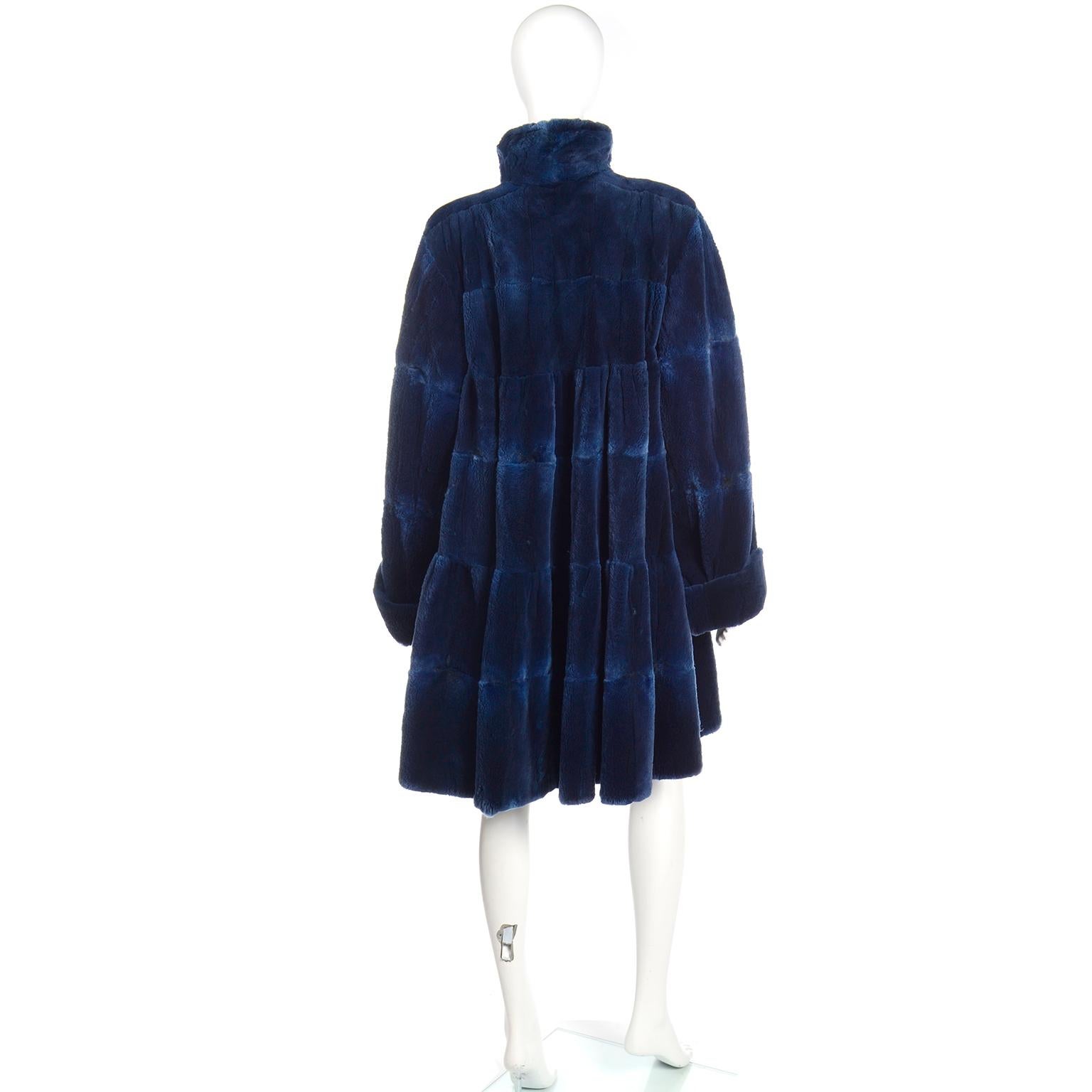 Vintage Evans Collection Blue Dyed Sheared Fur Swing Coat In Excellent Condition In Portland, OR