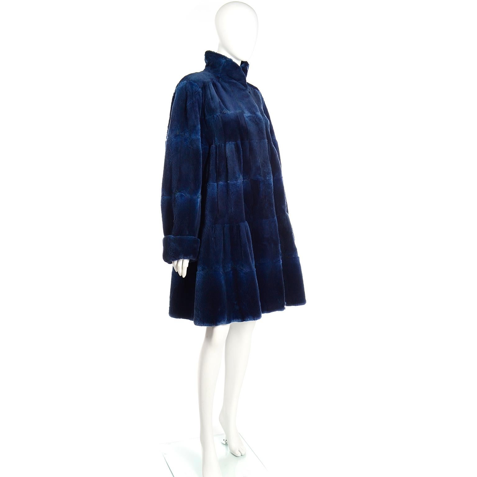 Women's Vintage Evans Collection Blue Dyed Sheared Fur Swing Coat
