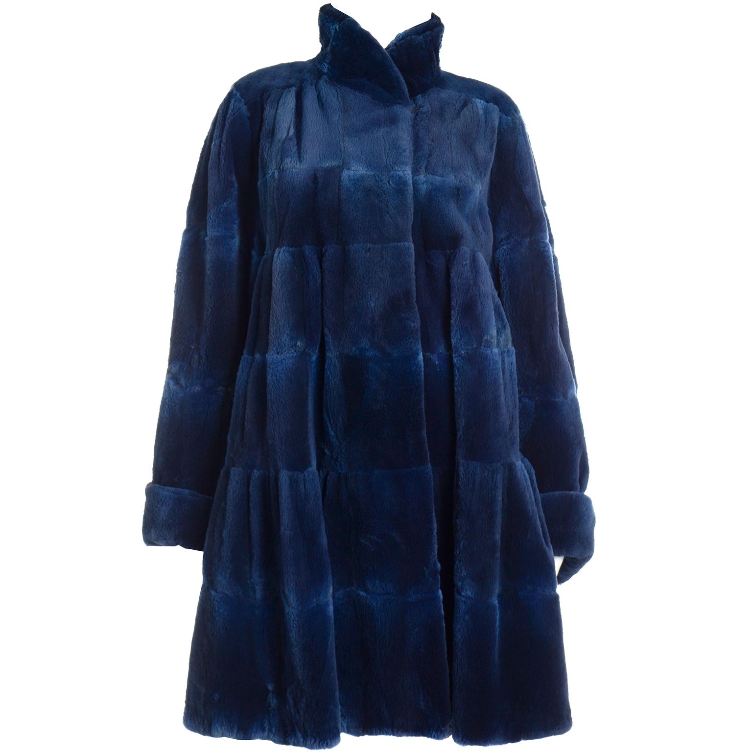 Vintage Evans Collection Blue Dyed Sheared Fur Swing Coat 1