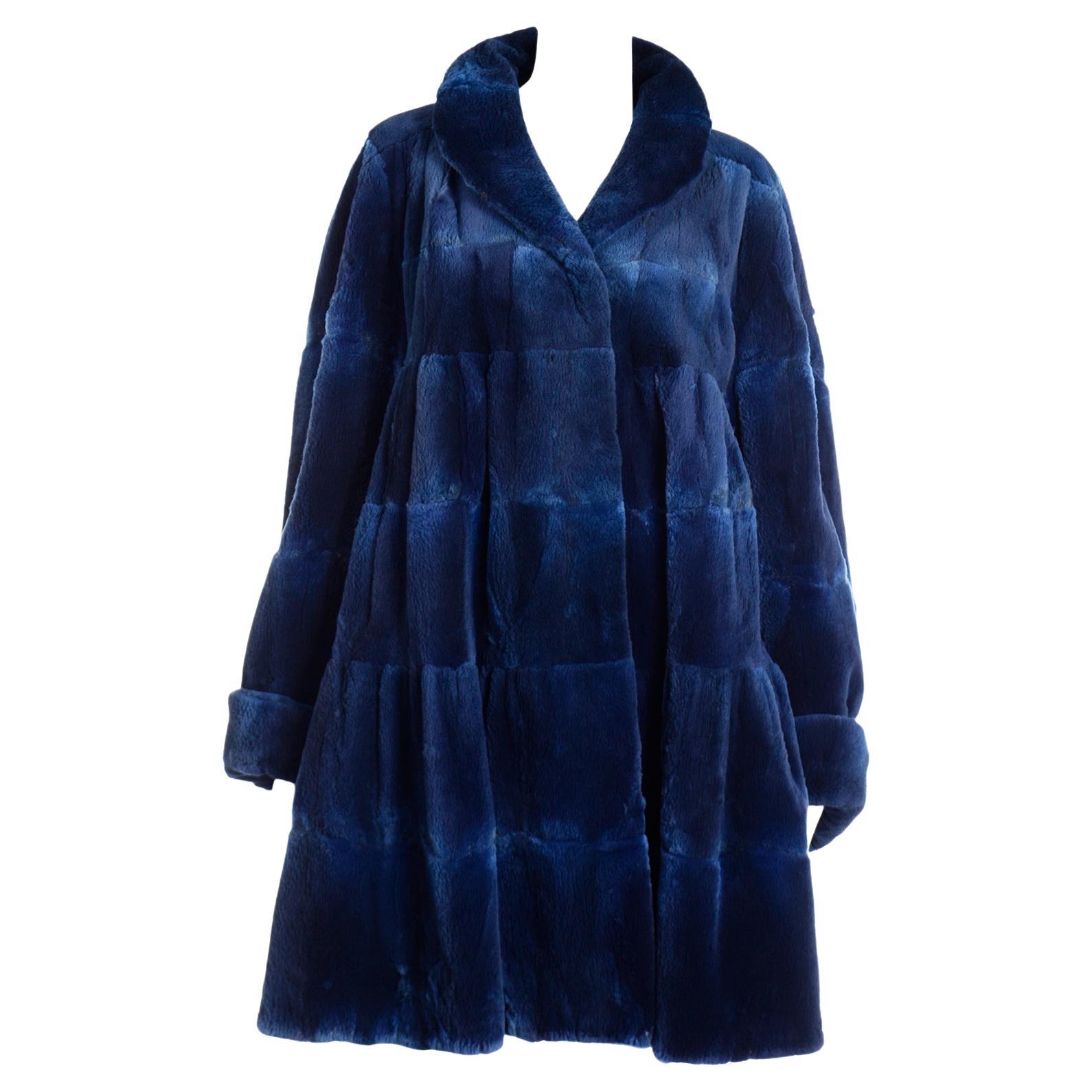 Vintage Evans Collection Blue Dyed Sheared Fur Swing Coat