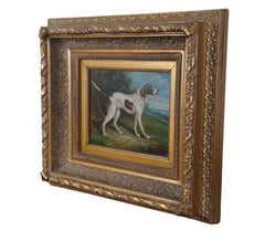 Vintage Evans Hunting Dog Oil Painting on Canvas Foxhound Pointer Dog 20"