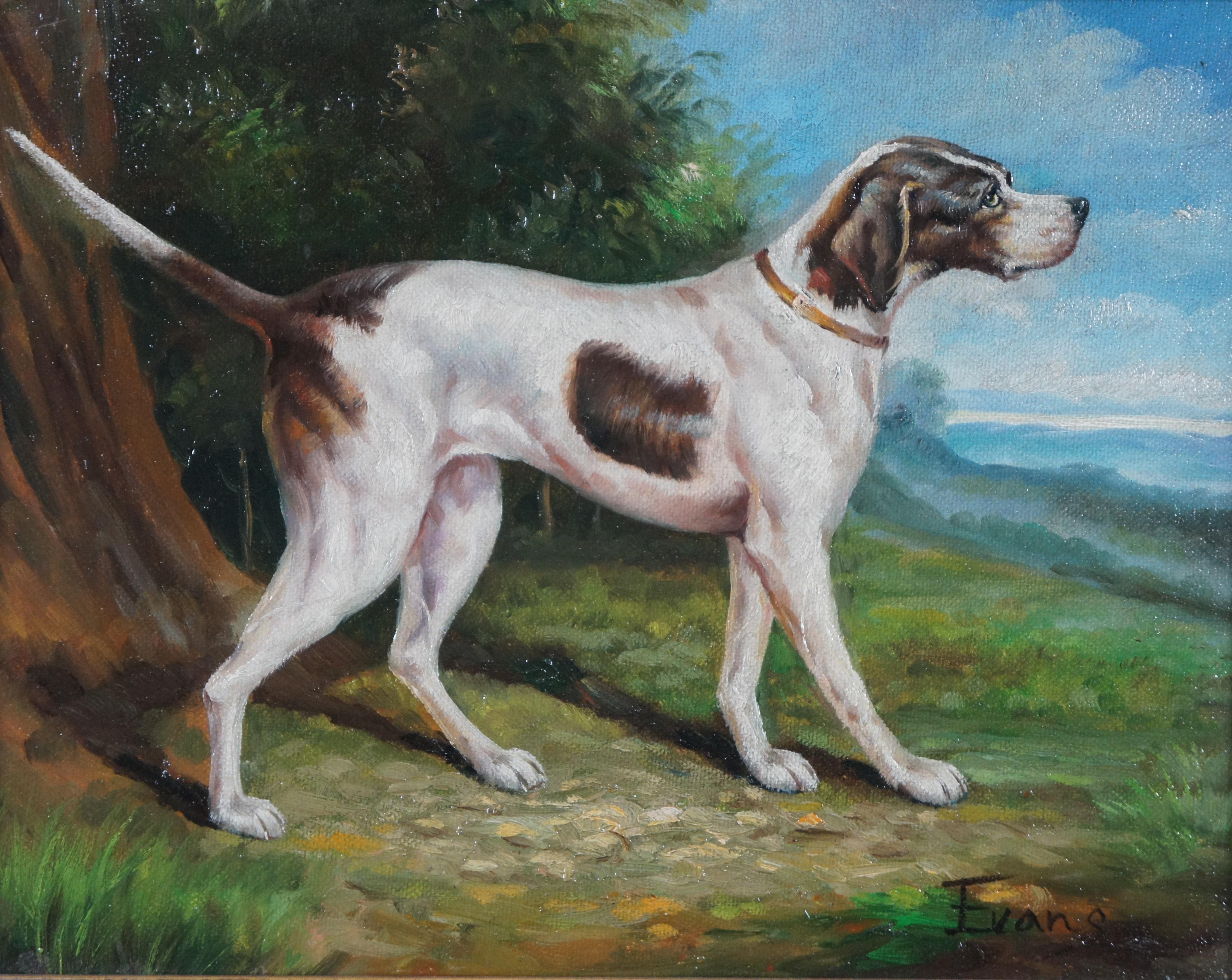 Vintage Evans Hunting Dog Oil Painting on Canvas Foxhound Pointer Dog 20