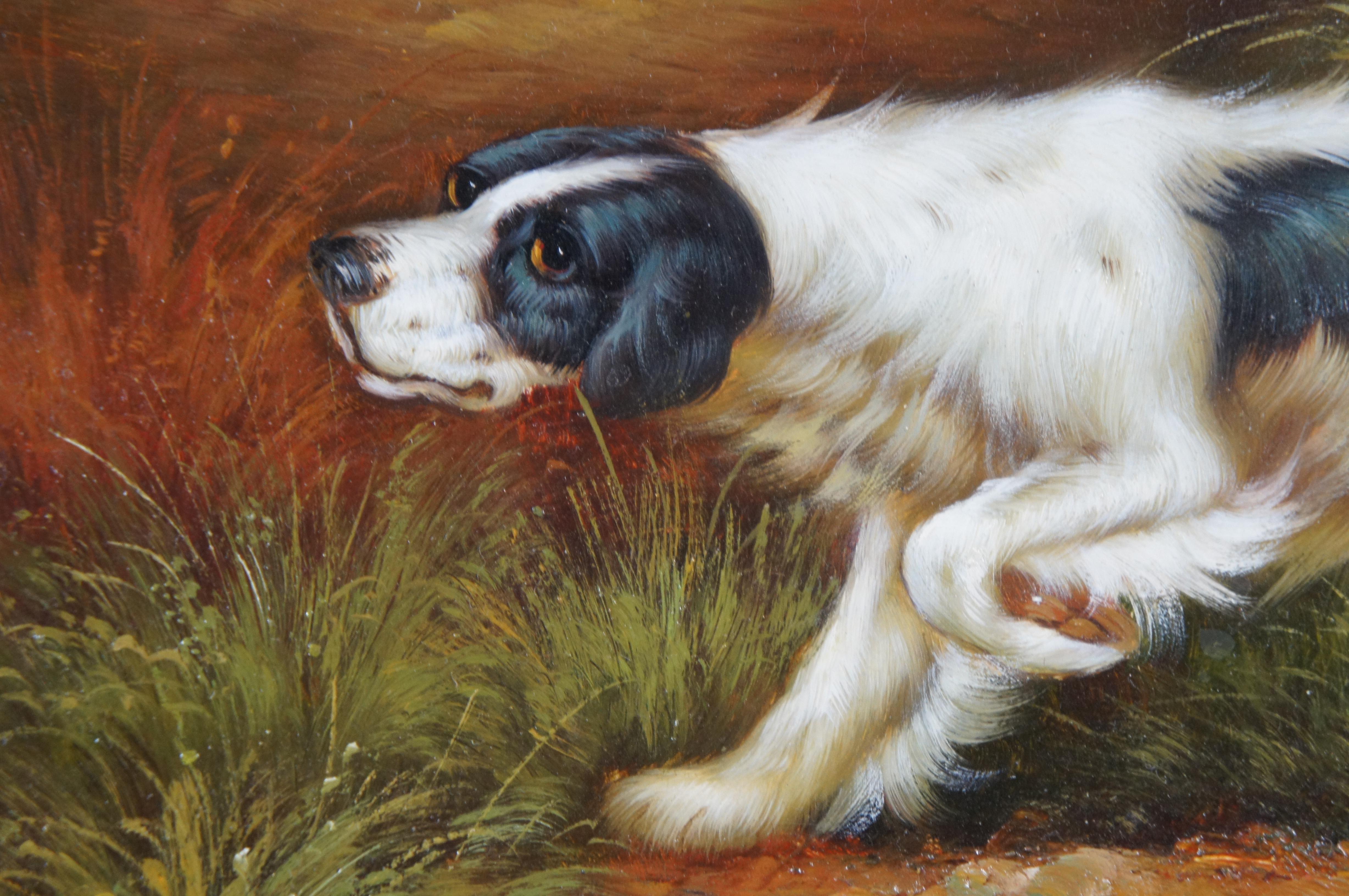 Vintage Evans Hunting Setter Dogs Portrait Oil Painting on Board 19