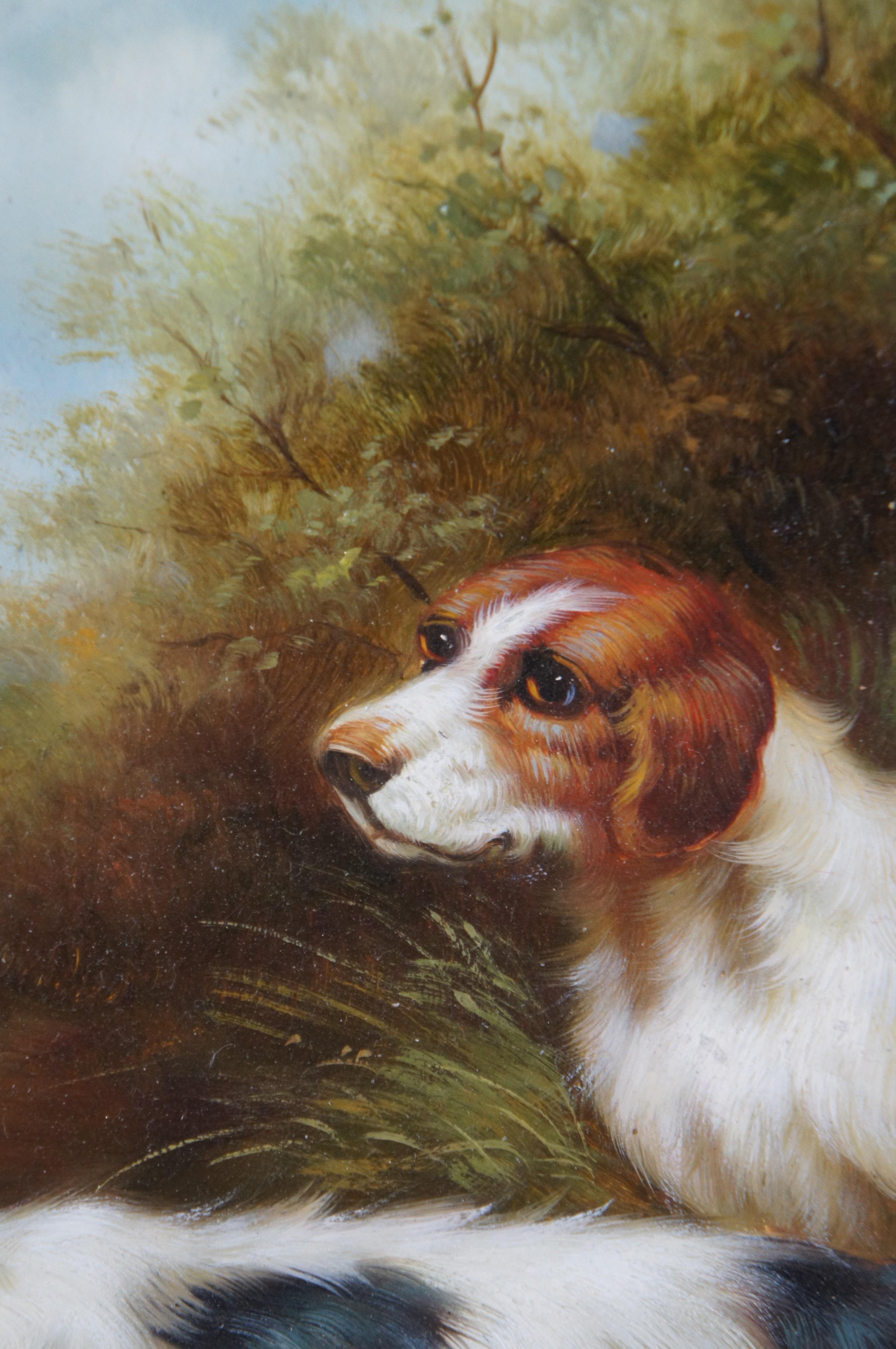 Vintage Evans Hunting Setter Dogs Portrait Oil Painting on Board 19