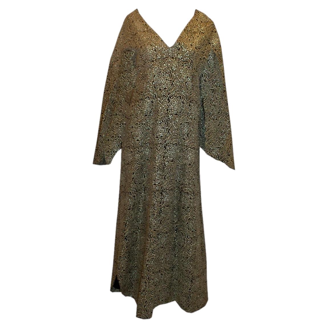 Vintage Evening Gown in Gold and Silver Spot Fabric For Sale
