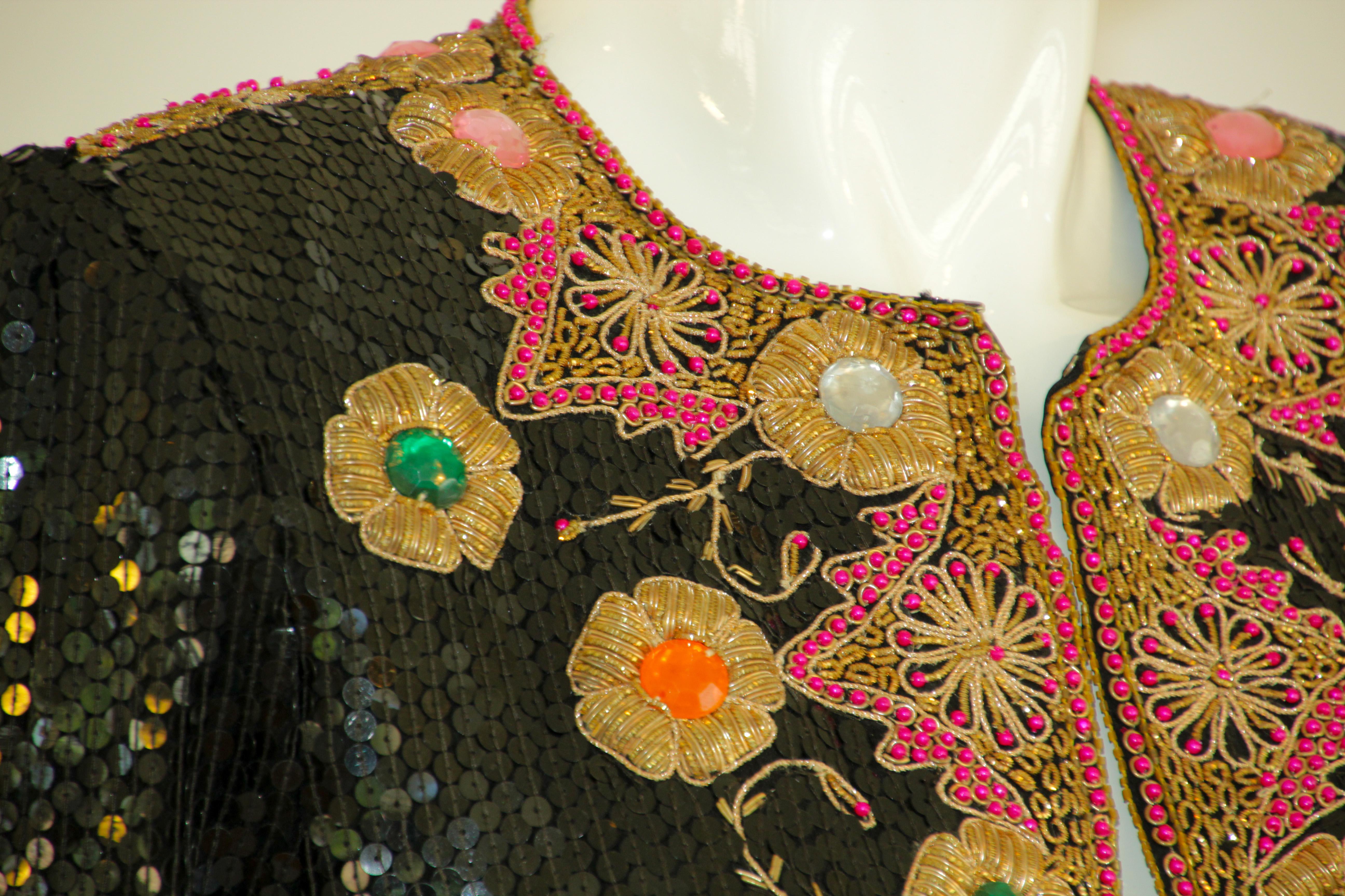 Women's or Men's Vintage Evening Jeweled Beaded Jacket 1980's For Sale