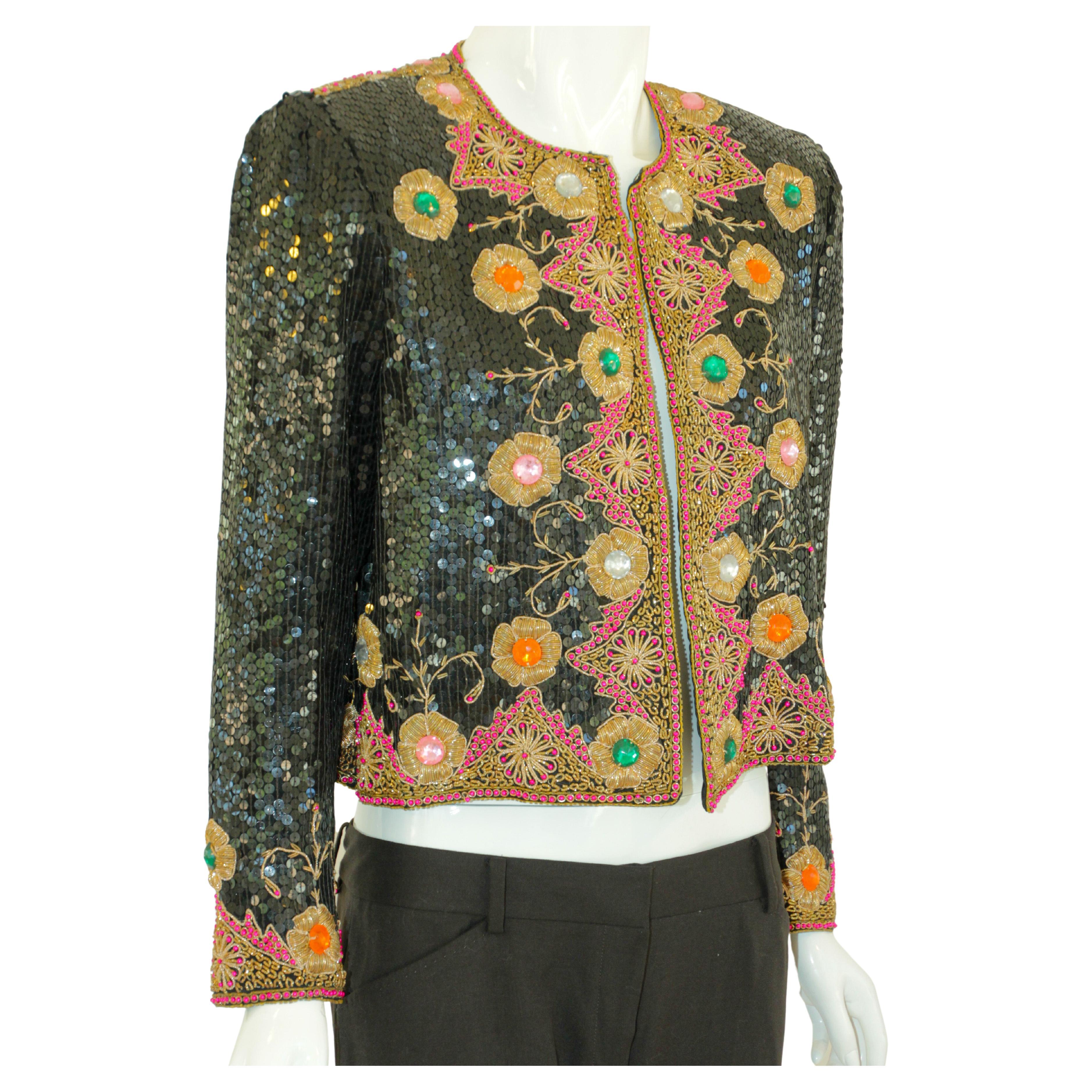 Vintage Evening Jeweled Beaded Jacket 1980's For Sale