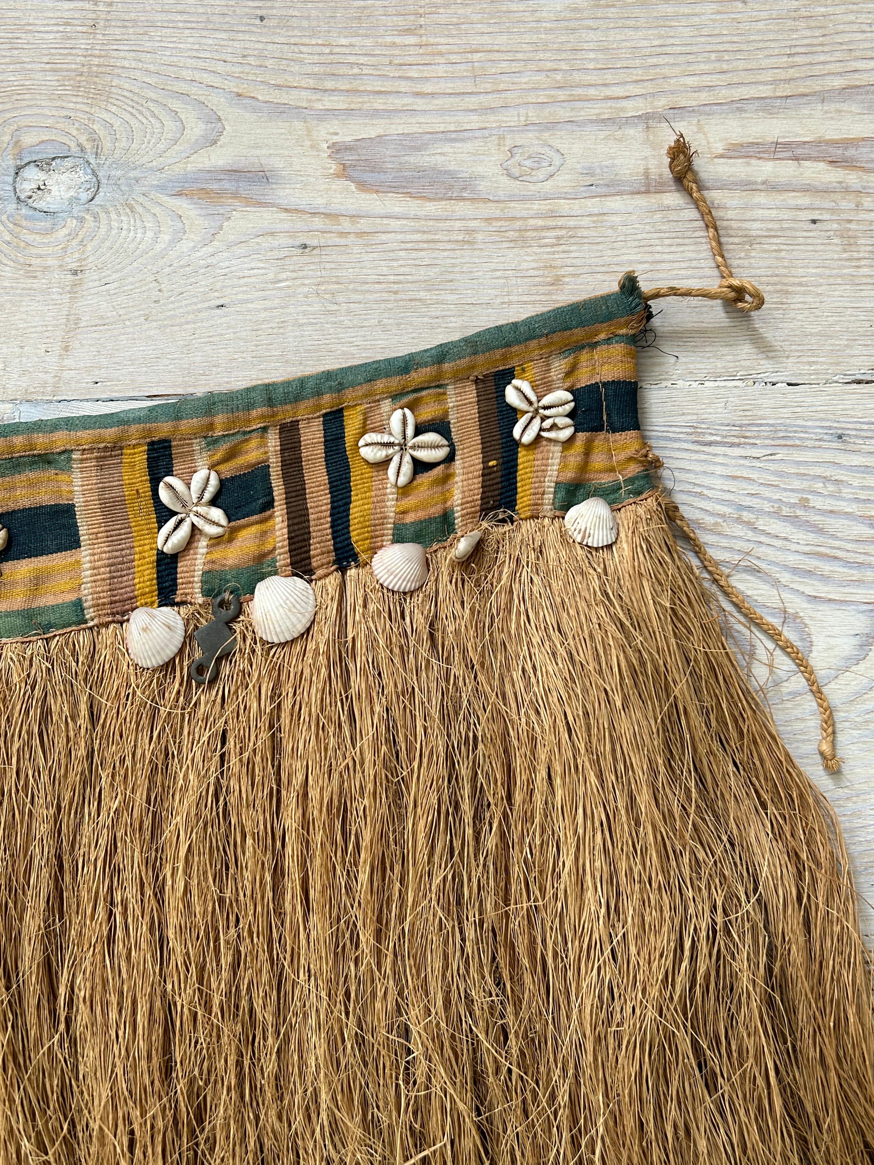 Hand-Crafted Vintage Ewe Ceremonial Raffia Dance Skirt with Shells, Ghana, 20th Century For Sale