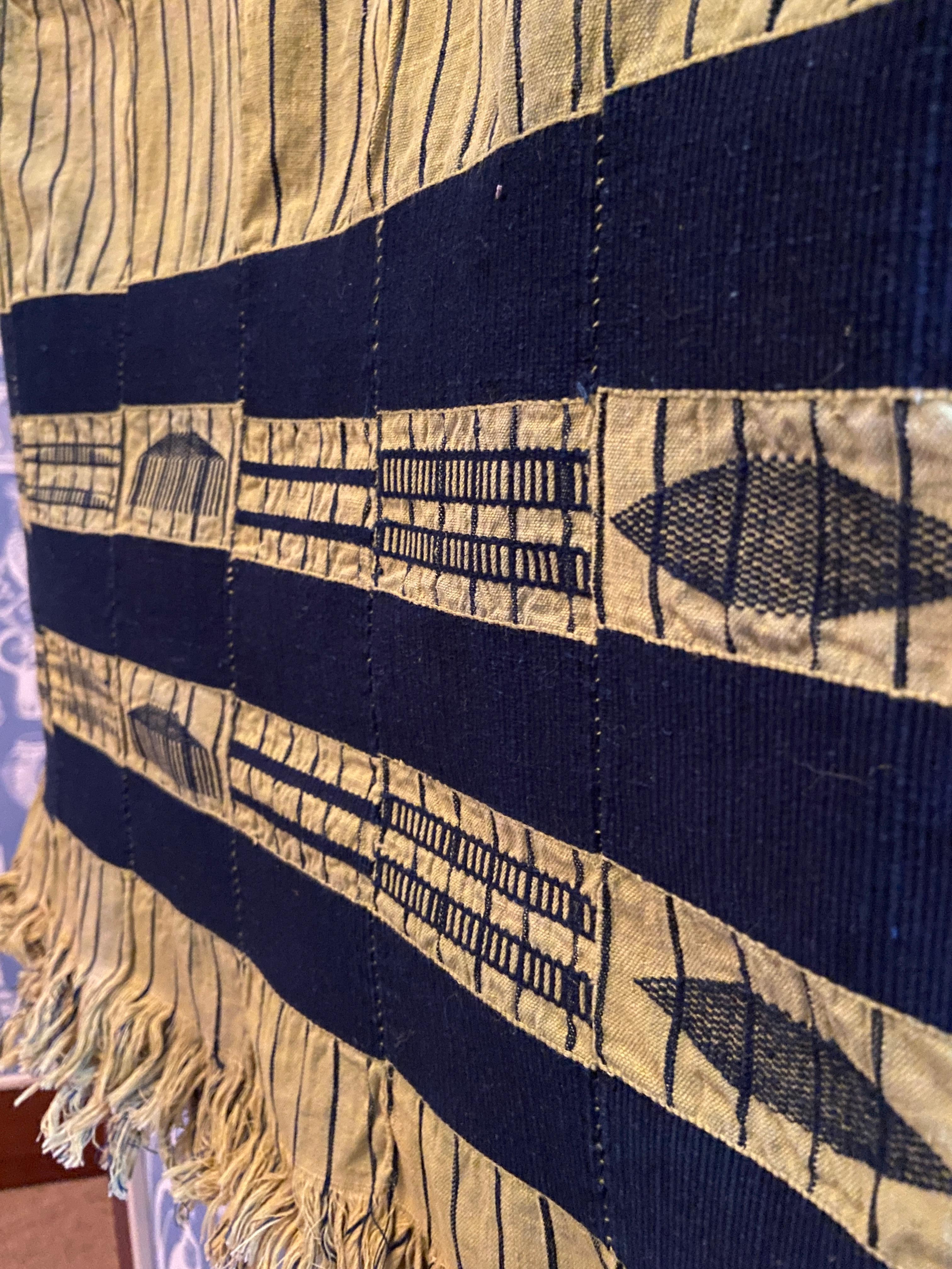 Mid-20th Century Vintage Ewe Kente Men’s Cloth in Blue and Yellow Striped Textile, Ghana 1950's