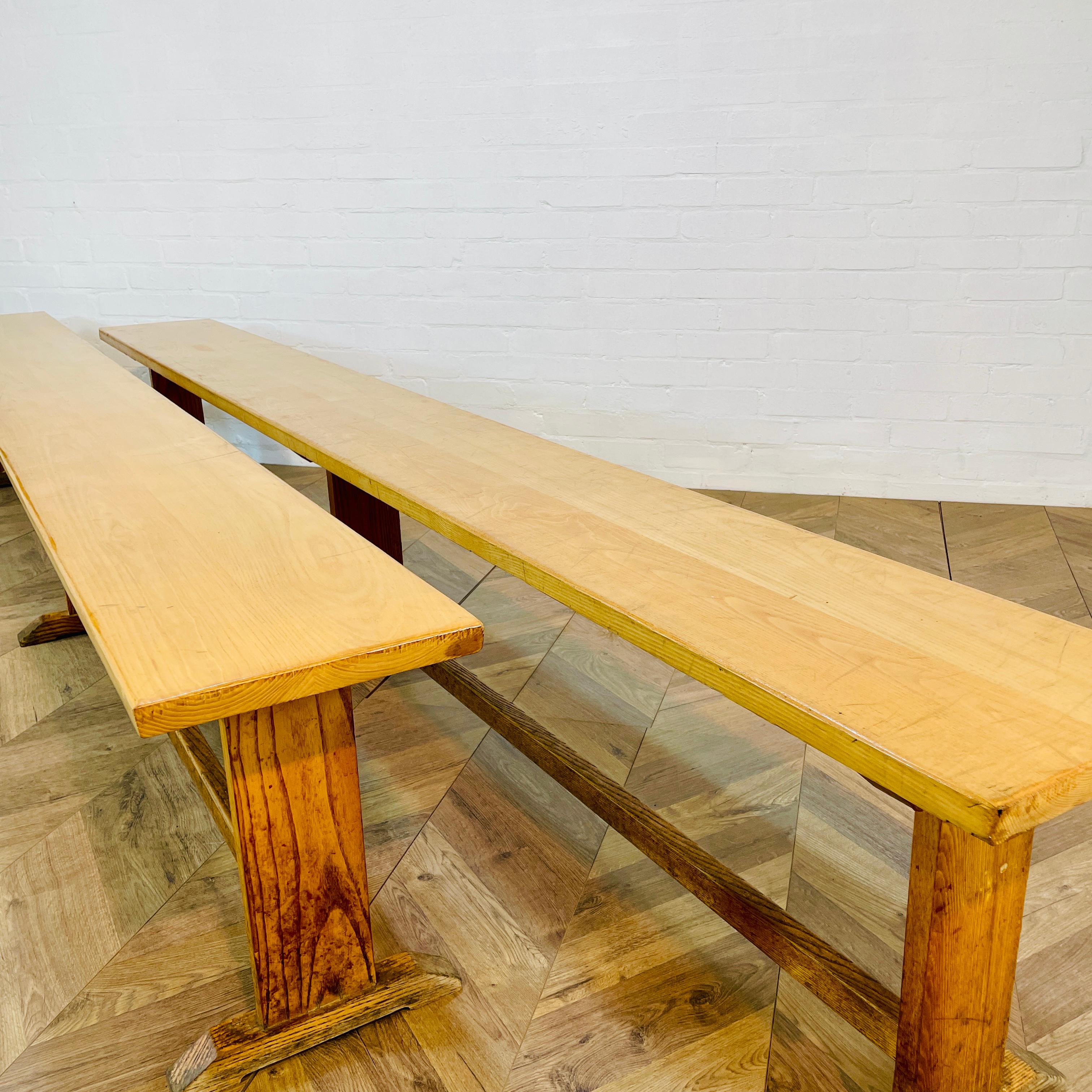 Vintage Ex-School Long Oak Benches, Set of 2, 1950s For Sale 5
