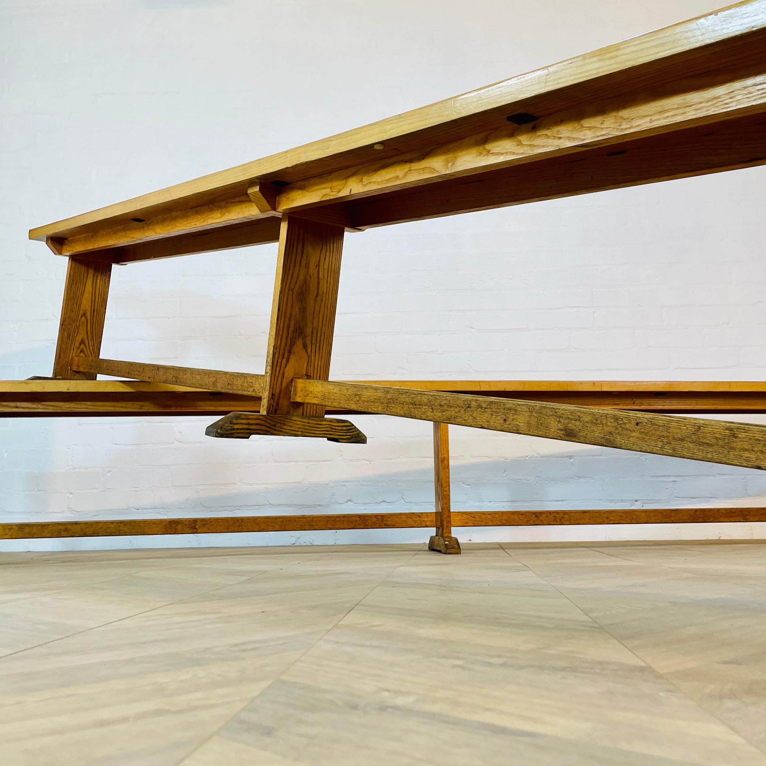 Vintage Ex-School Long Oak Benches, Set of 2, 1950s For Sale 8