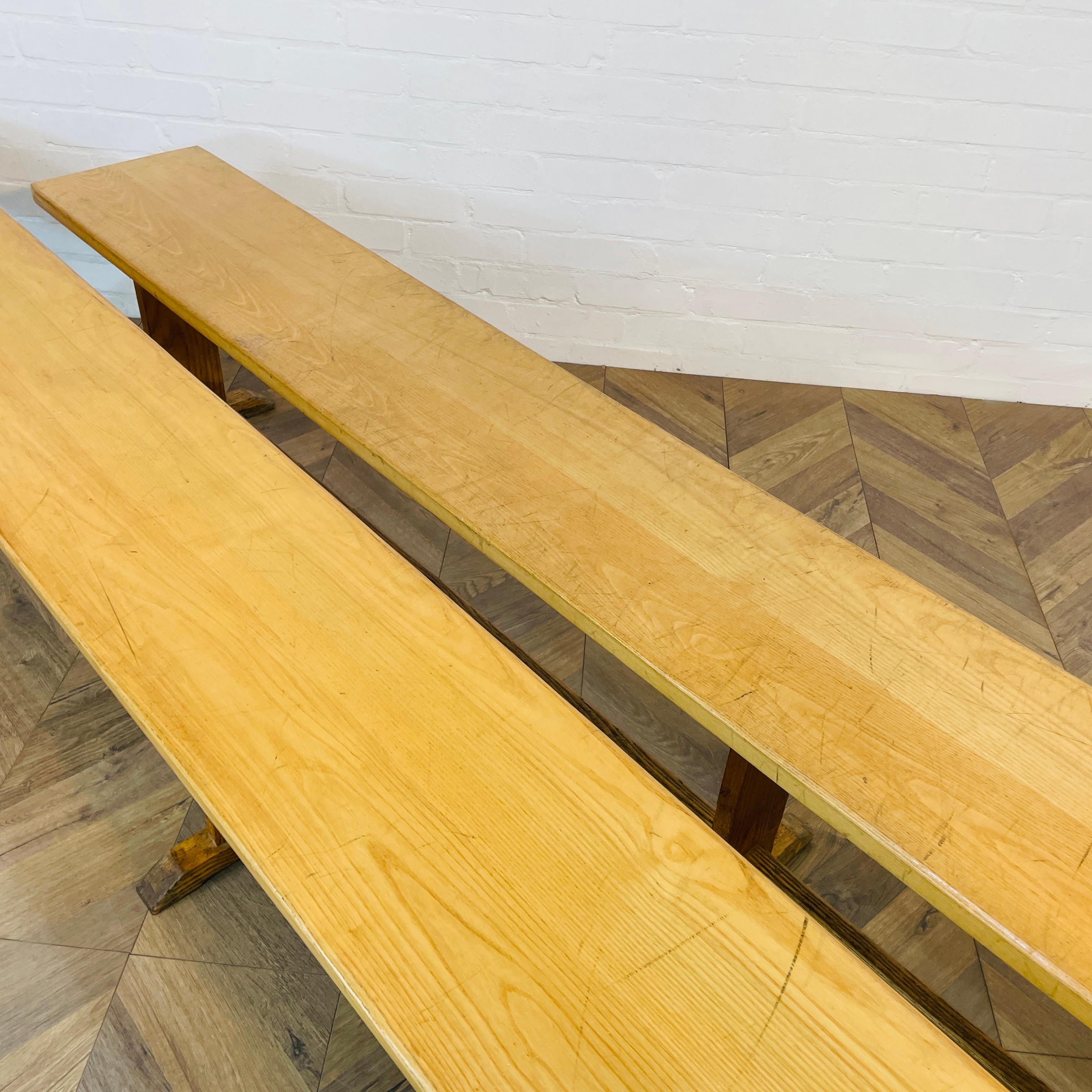Vintage Ex-School Long Oak Benches, Set of 2, 1950s For Sale 9