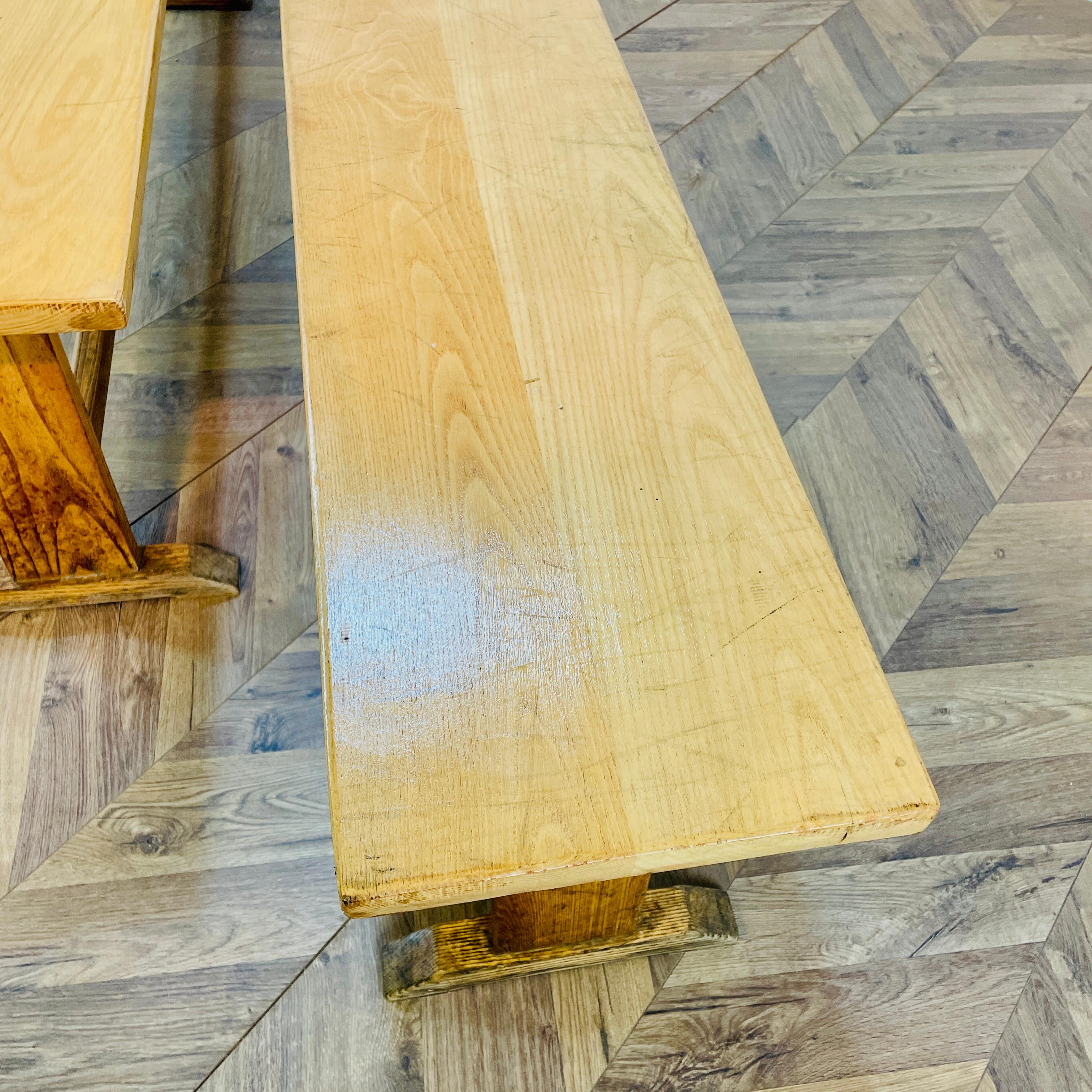Vintage Ex-School Long Oak Benches, Set of 2, 1950s In Good Condition For Sale In Ely, GB