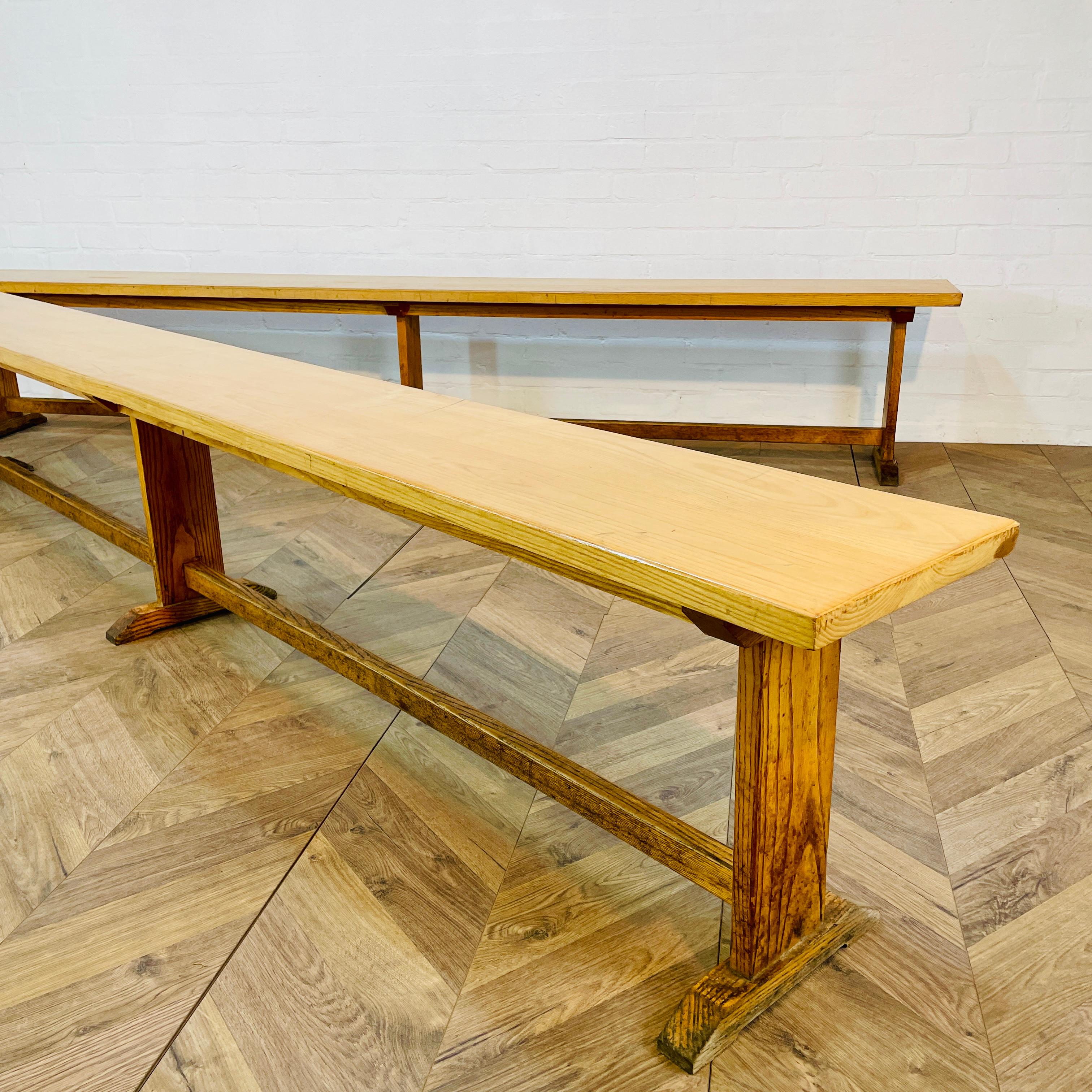 Vintage Ex-School Long Oak Benches, Set of 2, 1950s For Sale 2