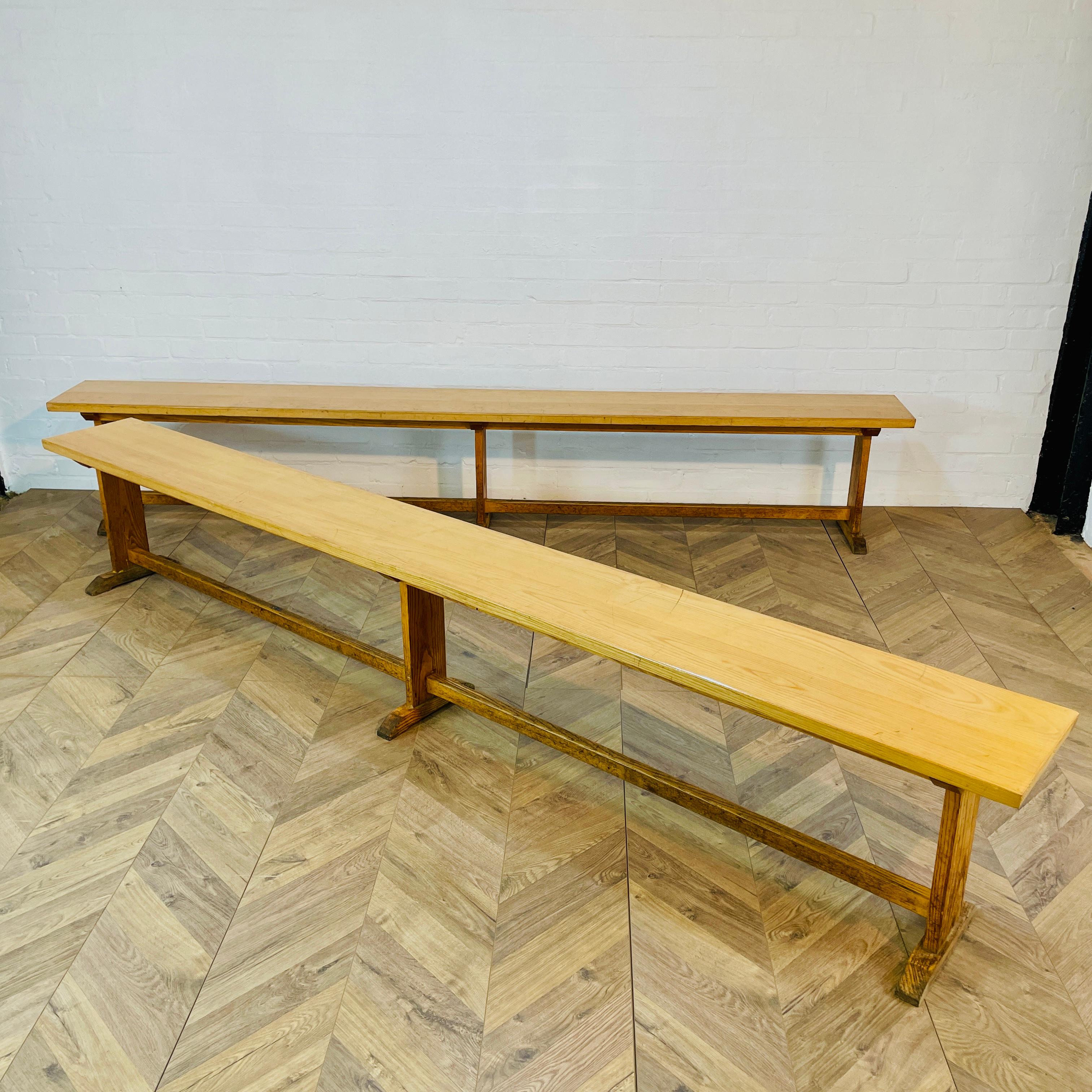 Vintage Ex-School Long Oak Benches, Set of 2, 1950s For Sale 4