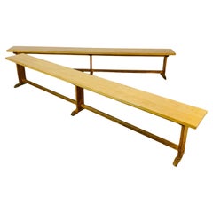 Vintage Ex-School Long Oak Benches, Set of 2, 1950s