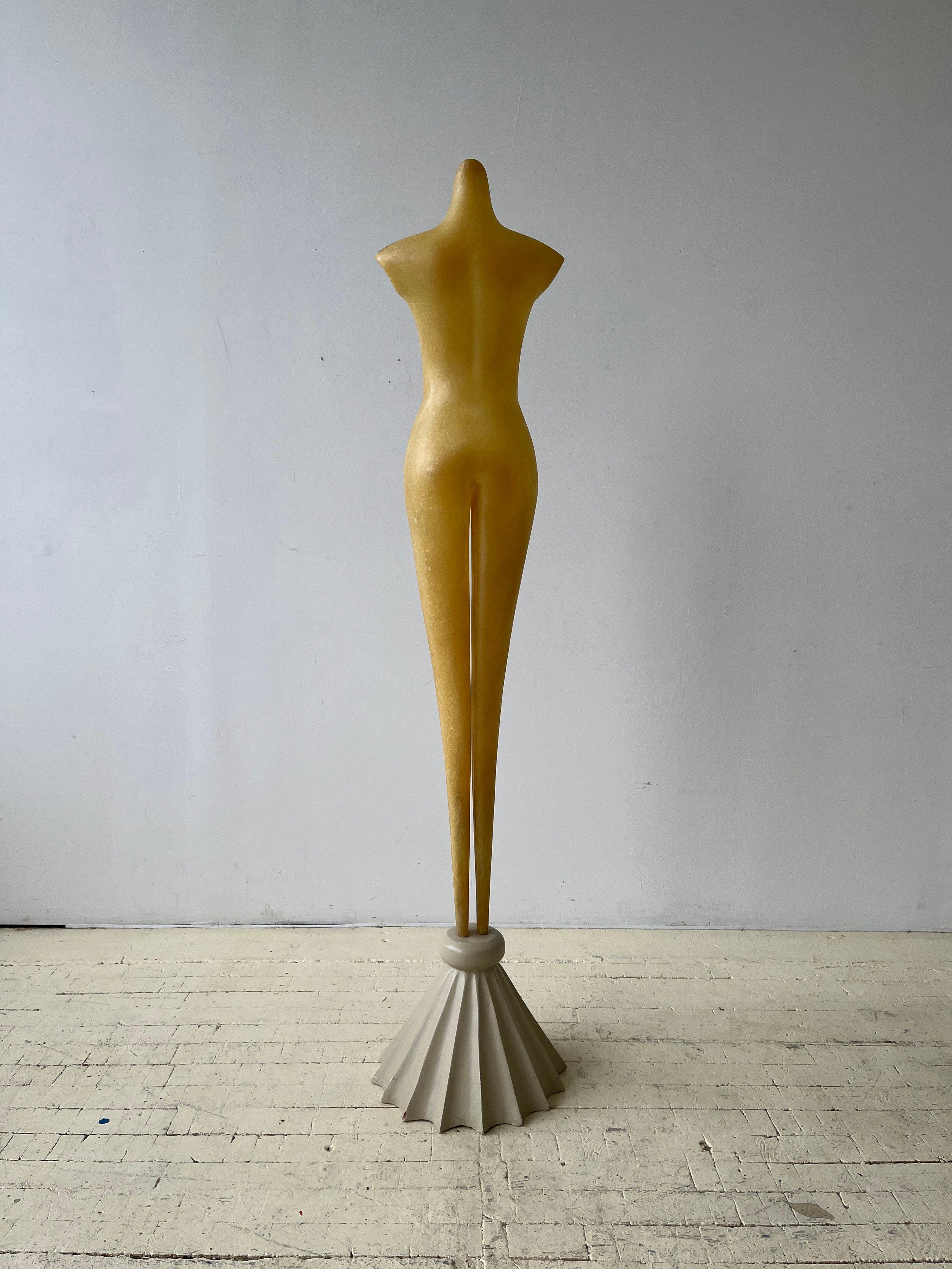 Art Deco Vintage Exaggerated Molded Fiberglass Female Body Form on Fluted Base For Sale