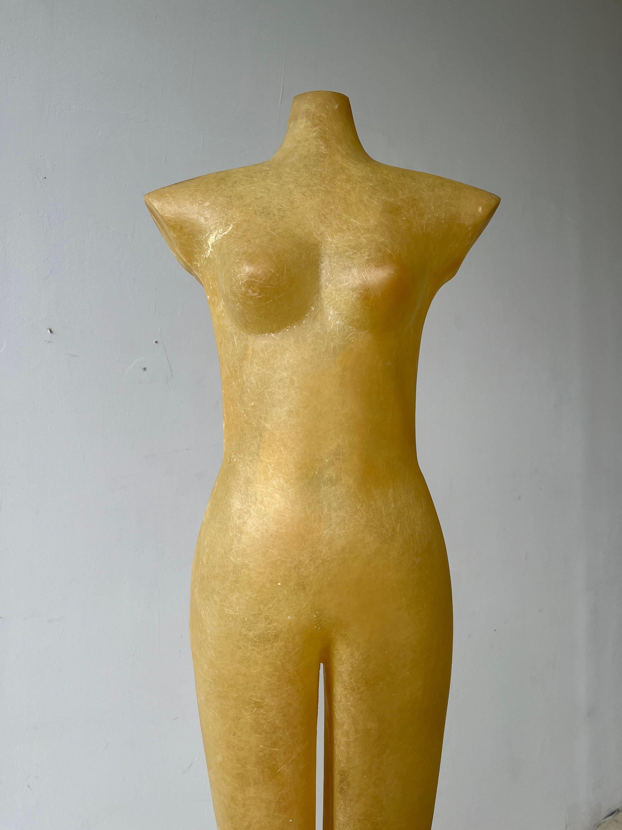 Vintage Exaggerated Molded Fiberglass Female Body Form on Fluted Base For Sale 1