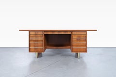 Vintage Executive Brass and Walnut Desk