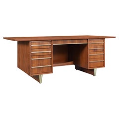 Retro Executive Brass and Walnut Desk