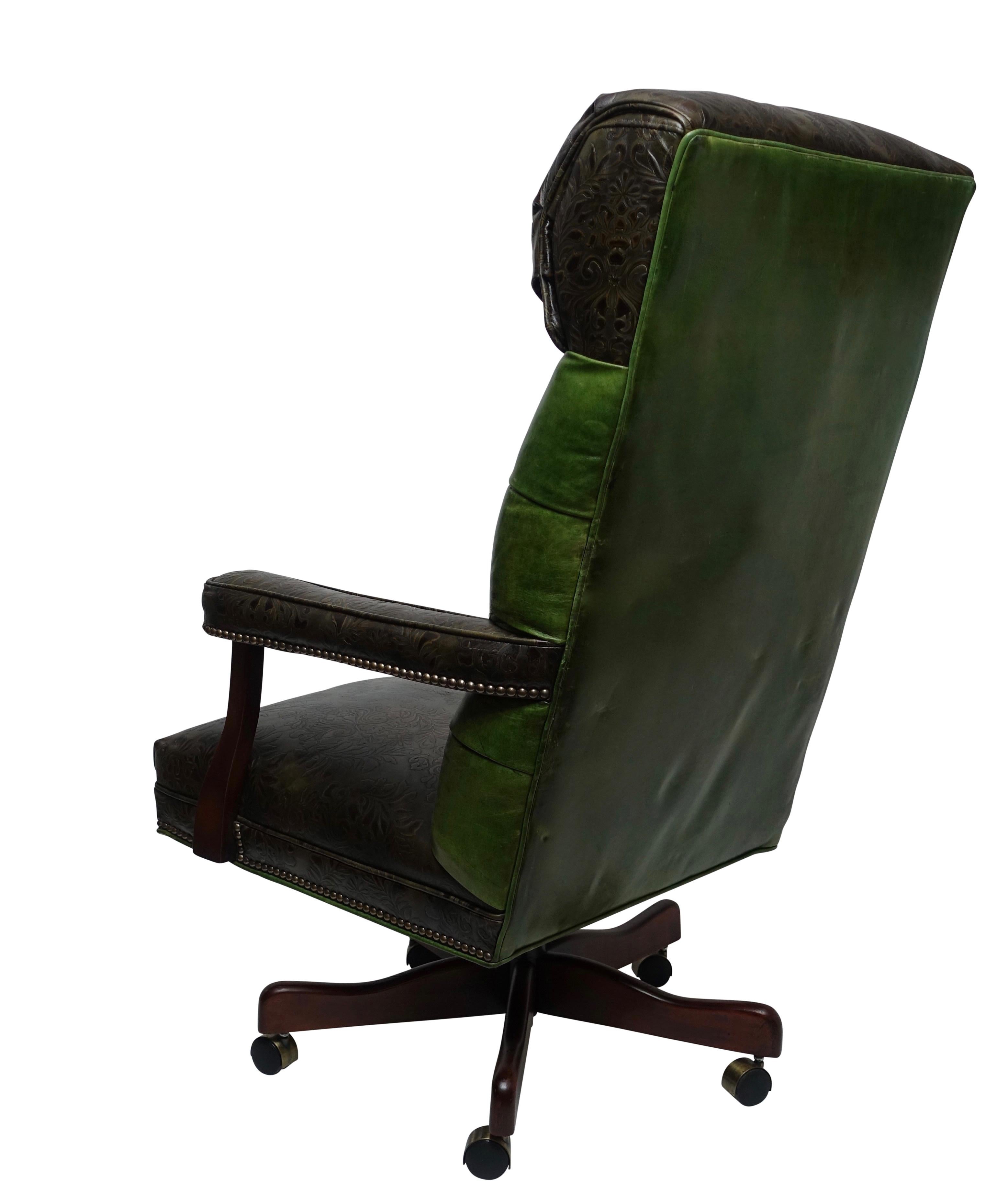 Embossed Vintage Executive Leather Office Desk Library Chair