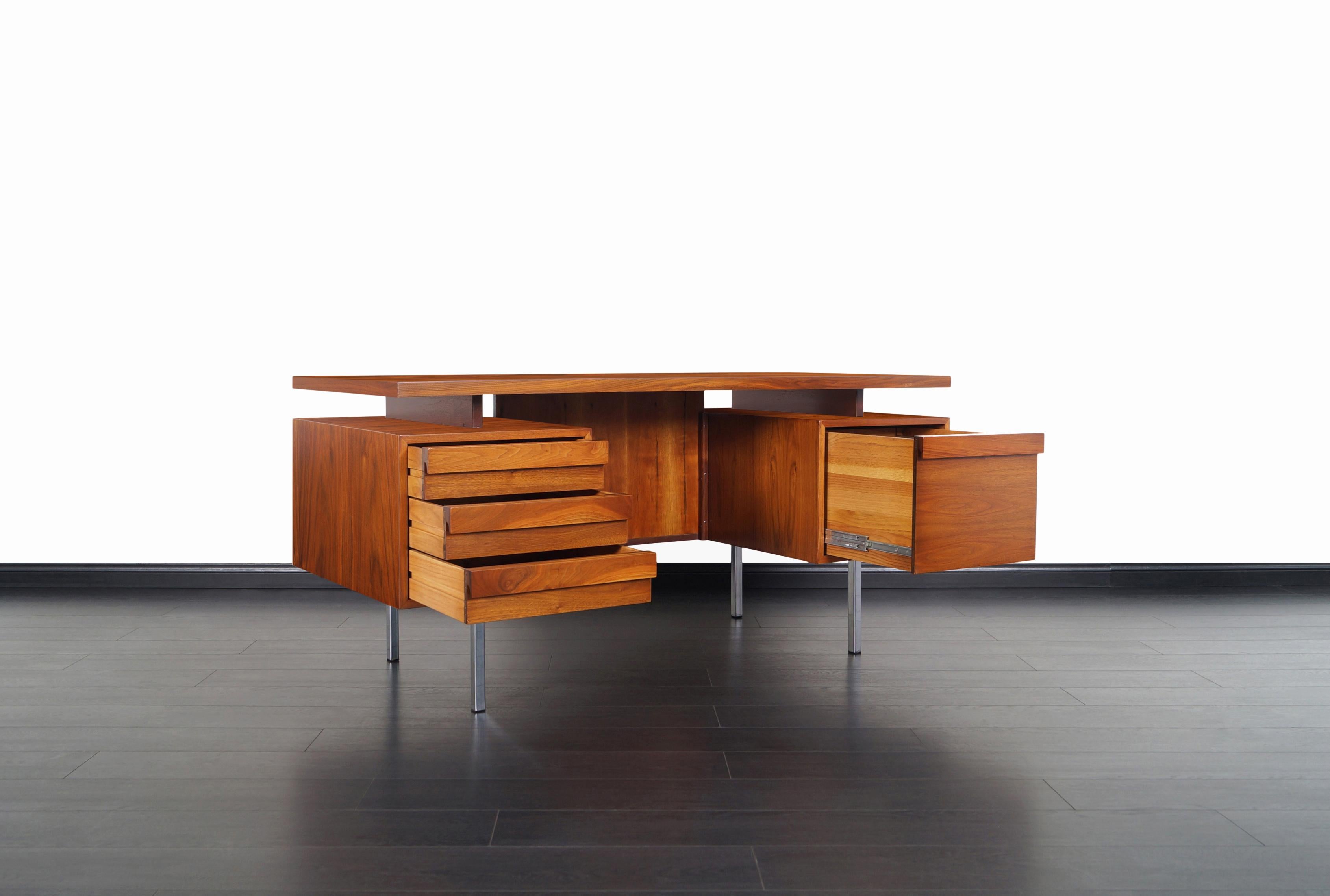 American Vintage Executive Walnut and Chrome Desk by John Keal
