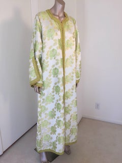 Vintage Exotic Moroccan Caftan, 1970s Metallic Green Brocade Kaftan Maxi Dress