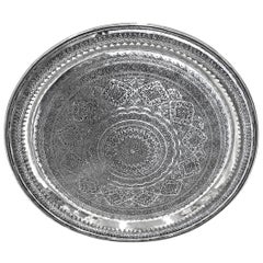 Vintage, Exotic, Old, Round Silver Tray, Extreme Detailed Hand Carved