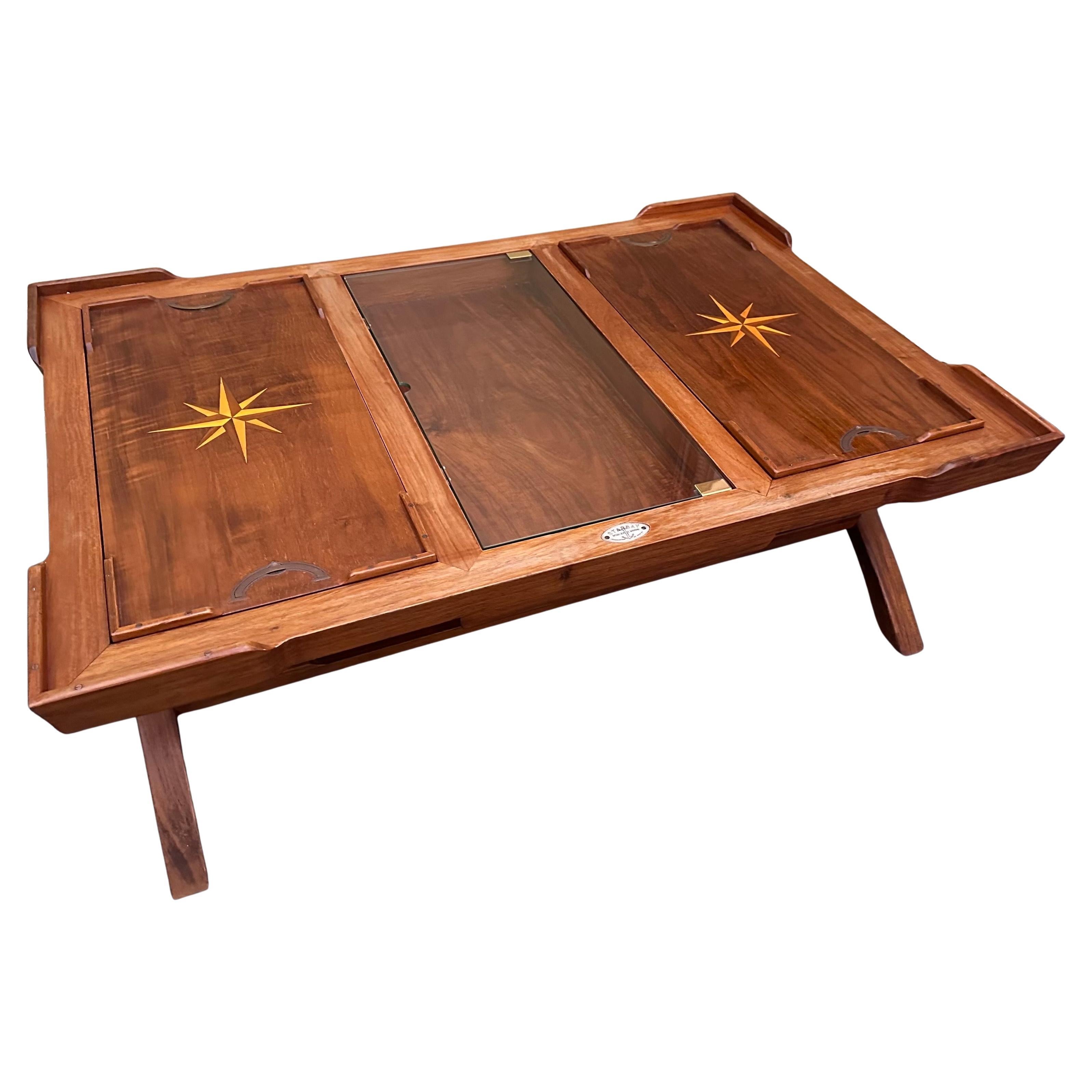 Vintage Exotic Wood Nautical Style "Ceylan" Coffee Table by Starbay For Sale