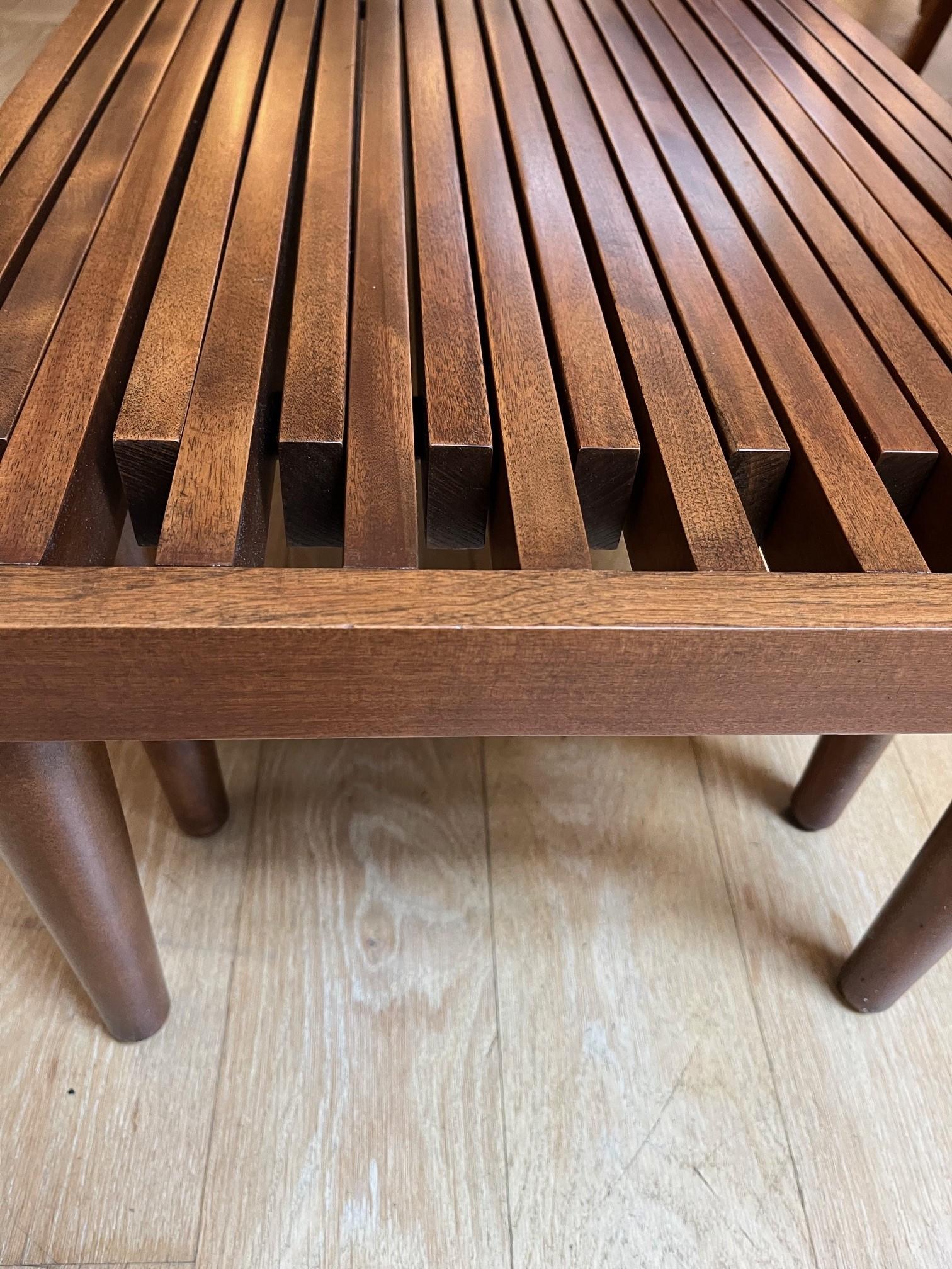 Vintage Expandable Solid Walnut Slatted Bench, Coffee Table by John Keal For Sale 3