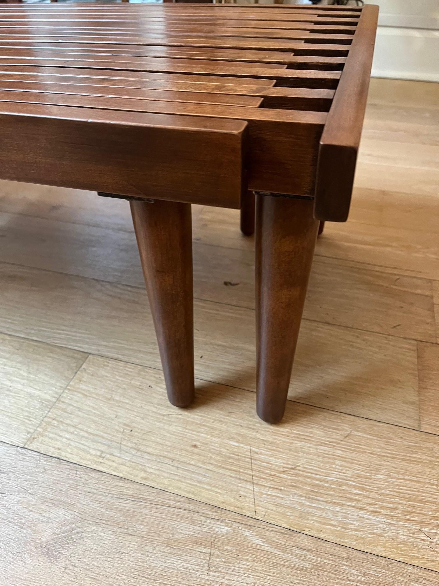 Wood Vintage Expandable Solid Walnut Slatted Bench, Coffee Table by John Keal For Sale