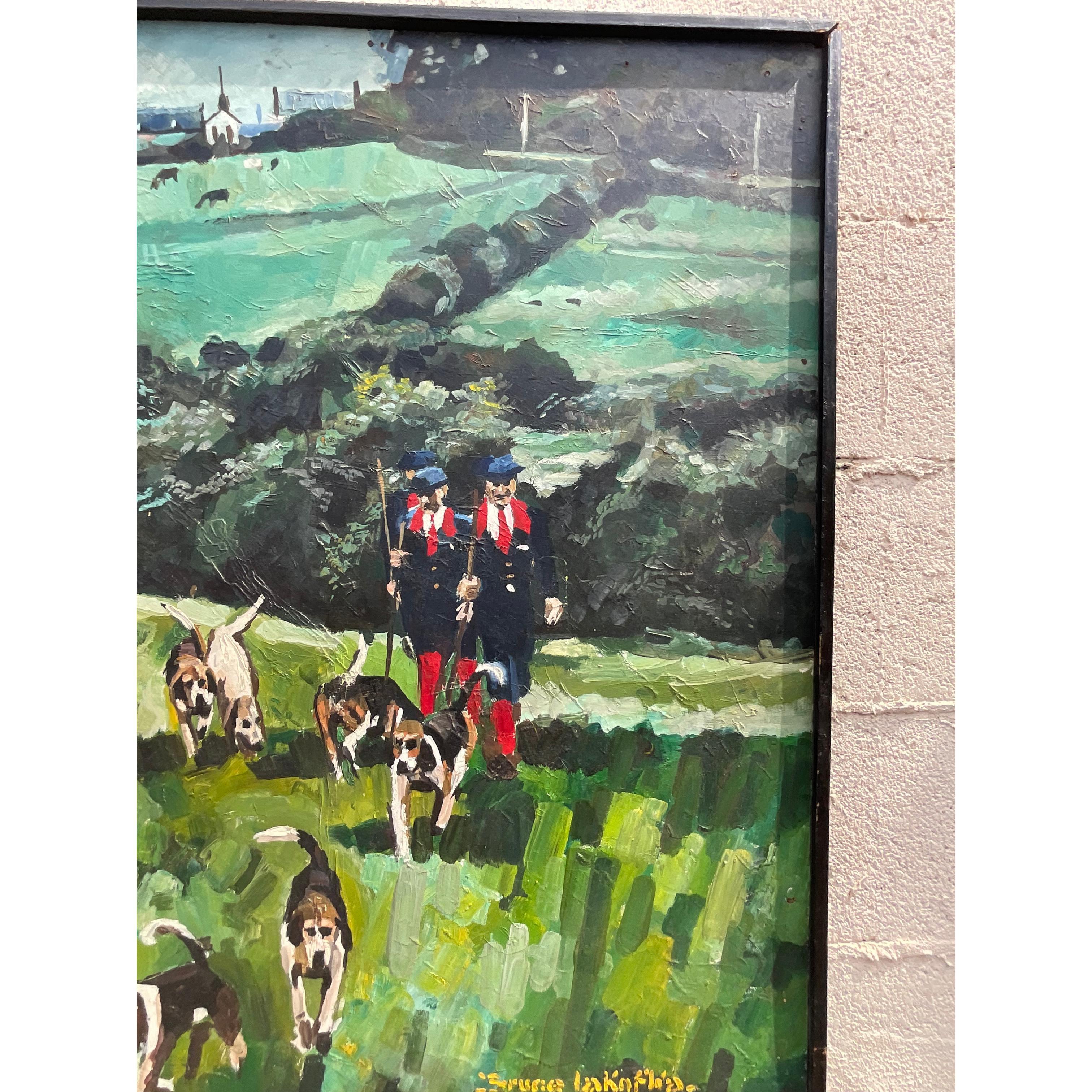 20th Century Vintage English Traditional Signed Original Oil Painting of the Hunt For Sale