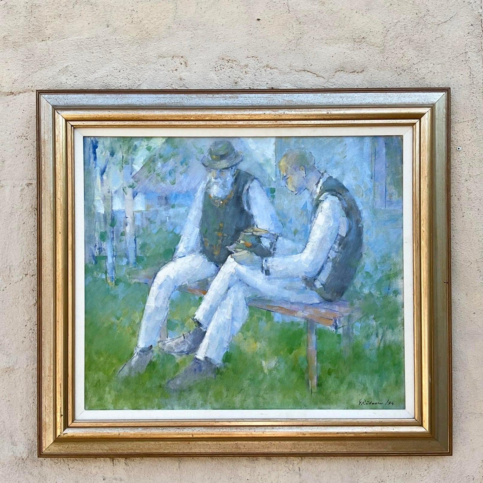 North American Vintage Expressionist Fauvist Signed Figural Oil Painting For Sale