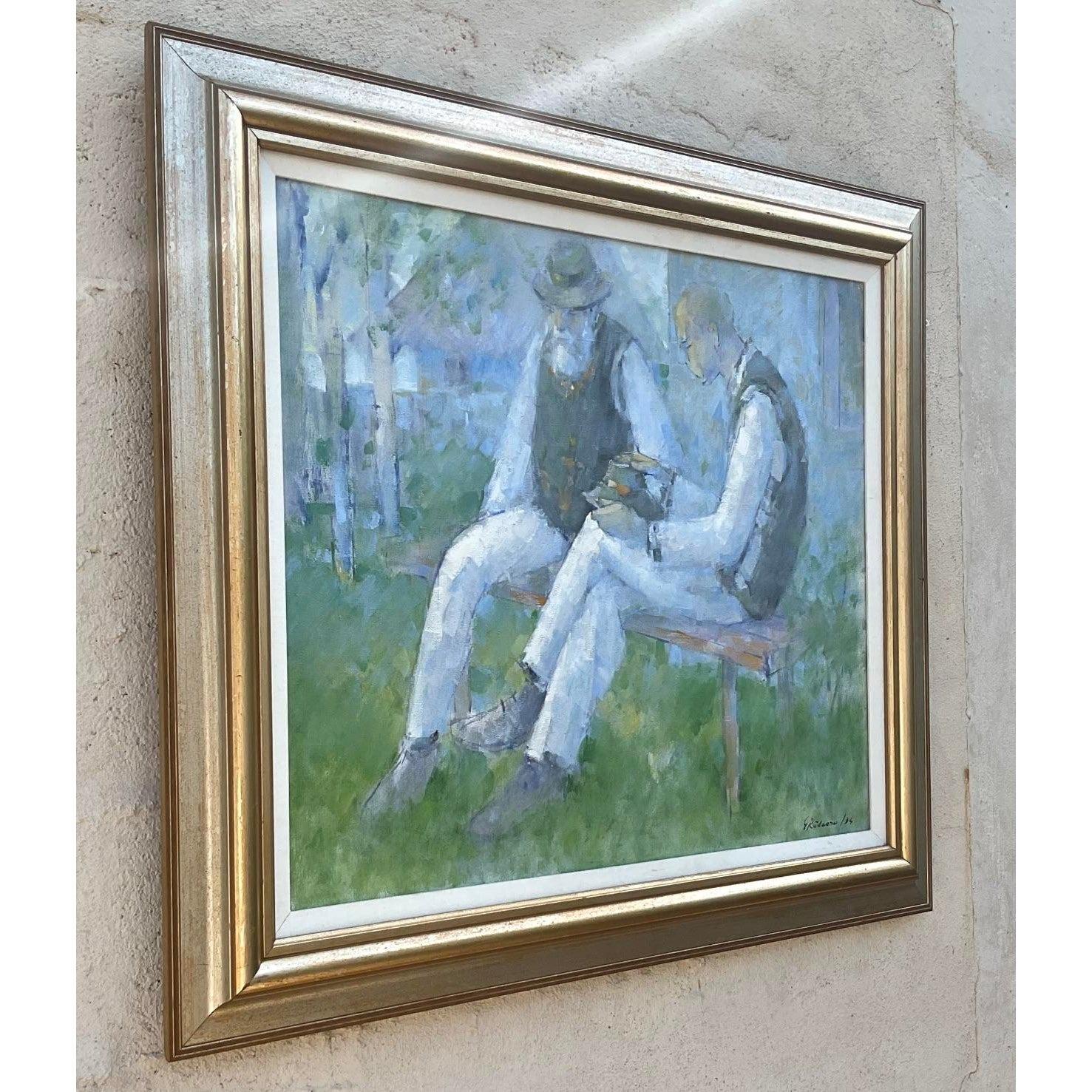 Vintage Expressionist Fauvist Signed Figural Oil Painting In Good Condition For Sale In west palm beach, FL