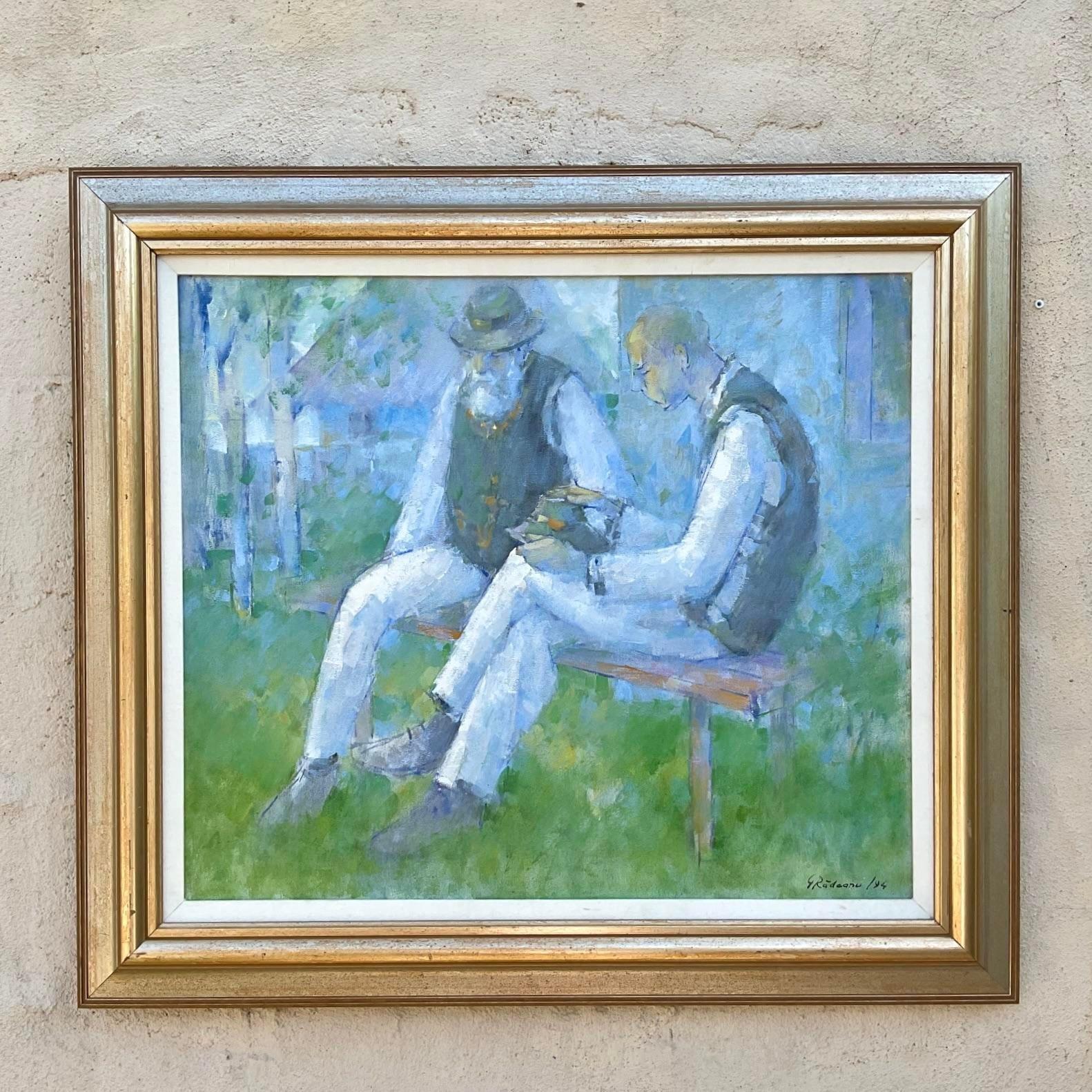 Canvas Vintage Expressionist Fauvist Signed Figural Oil Painting For Sale