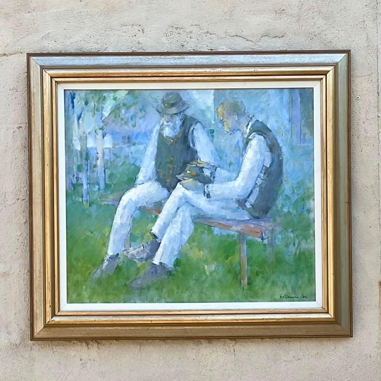 Vintage Expressionist Fauvist Signed Figural Oil Painting For Sale 1