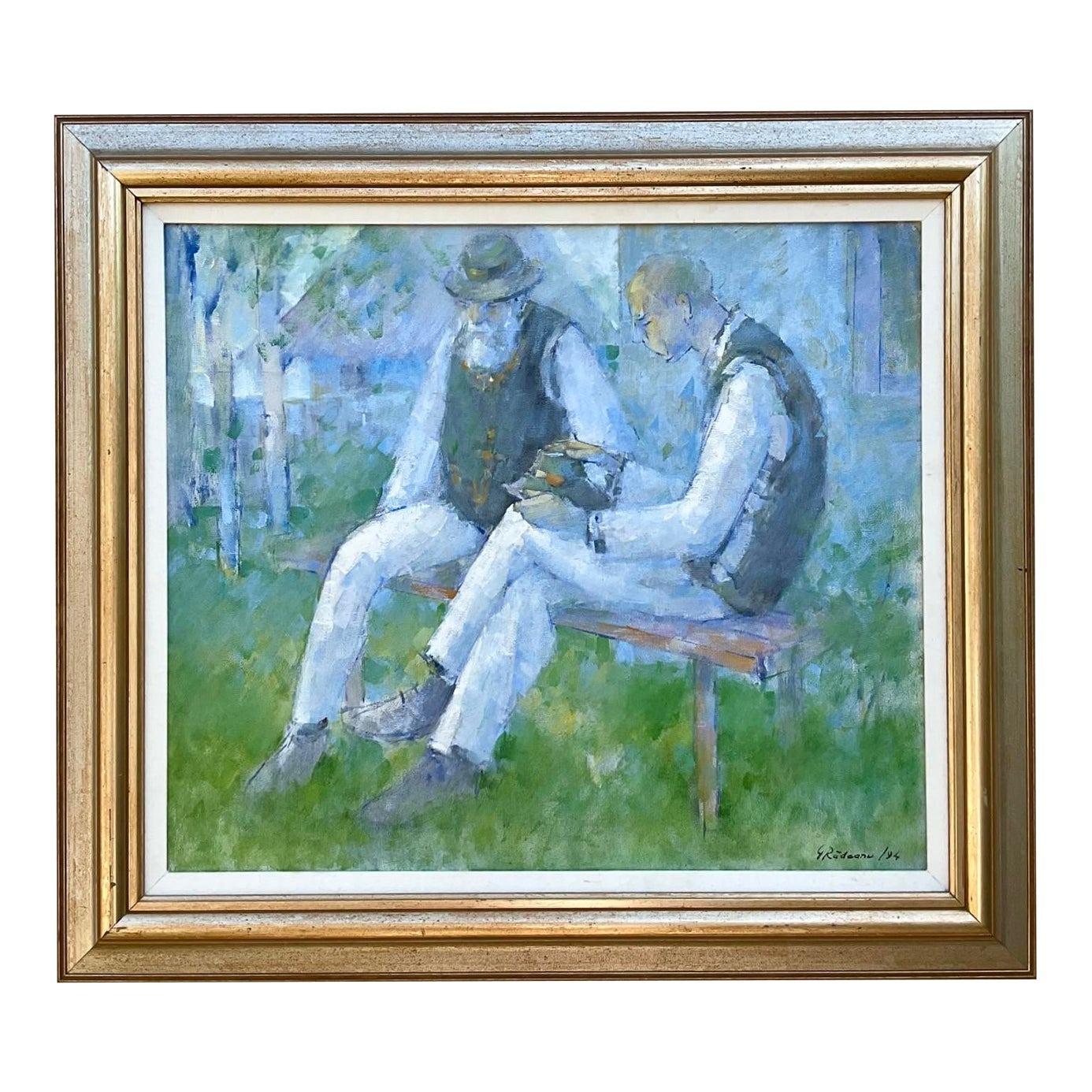 Vintage Expressionist Fauvist Signed Figural Oil Painting