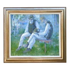 Vintage Expressionist Fauvist Signed Figural Oil Painting