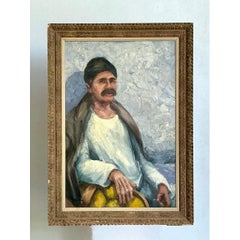 Vintage Expressionist Impasto Portrait in Wood Frame