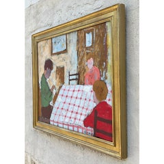 Vintage Expressionist Interior Scene Signed Figural Original Oil Painting