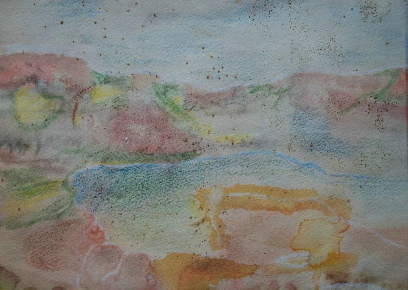 Vintage Expressionist style landscape watercolor painting on paper - undeutlich signiert unten rechts - ungerahmt - Kanada - circa 1976.

Ordentlicher Vintage-Zustand - Ausbleichen durch Lichteinwirkung - stockfleckig (vor allem auf der Rückseite