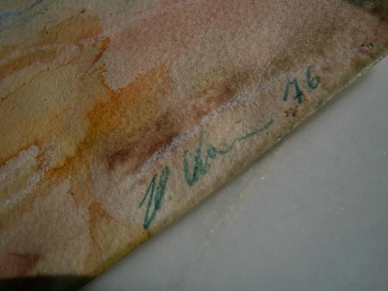 Expressionistisches Landschafts-Aquarellgemälde im Vintage-Stil, signiert, Kanada, ca. 1976 (Expressionismus) im Angebot