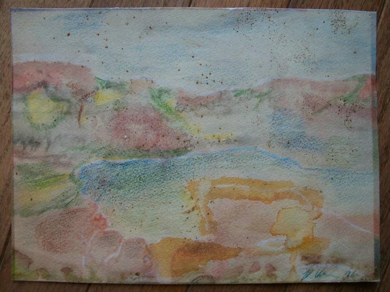 Expressionistisches Landschafts-Aquarellgemälde im Vintage-Stil, signiert, Kanada, ca. 1976 (Kanadisch) im Angebot