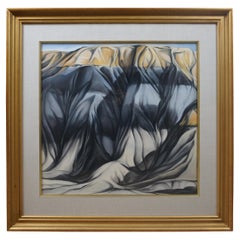 Vintage Expressionist Pastel Landscape Painting Signed Canyon Cliff Southwest