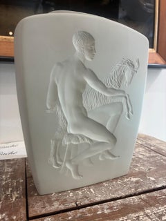 Exquisito jarrón vintage Art Déco de cerámica blanca de Rena Rosenthal