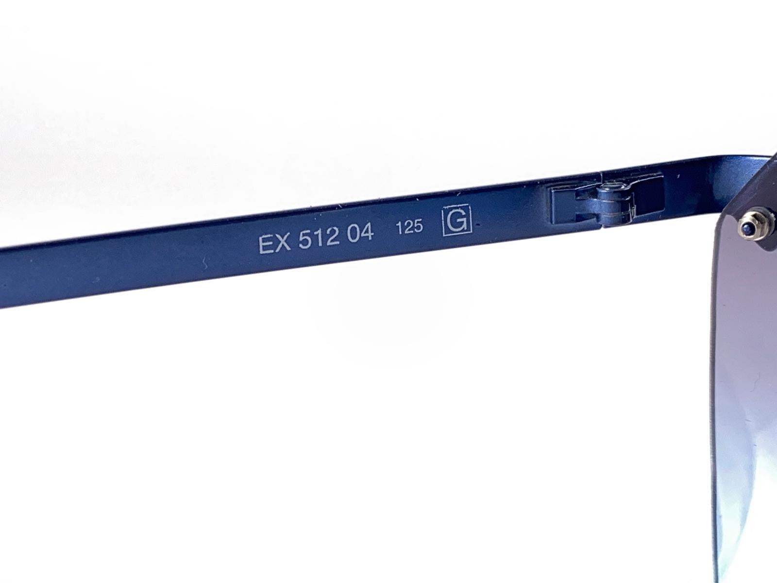 Gray Vintage Exte EX 512 Rimless Metallic Blue Sunglasses 2001 Italy For Sale