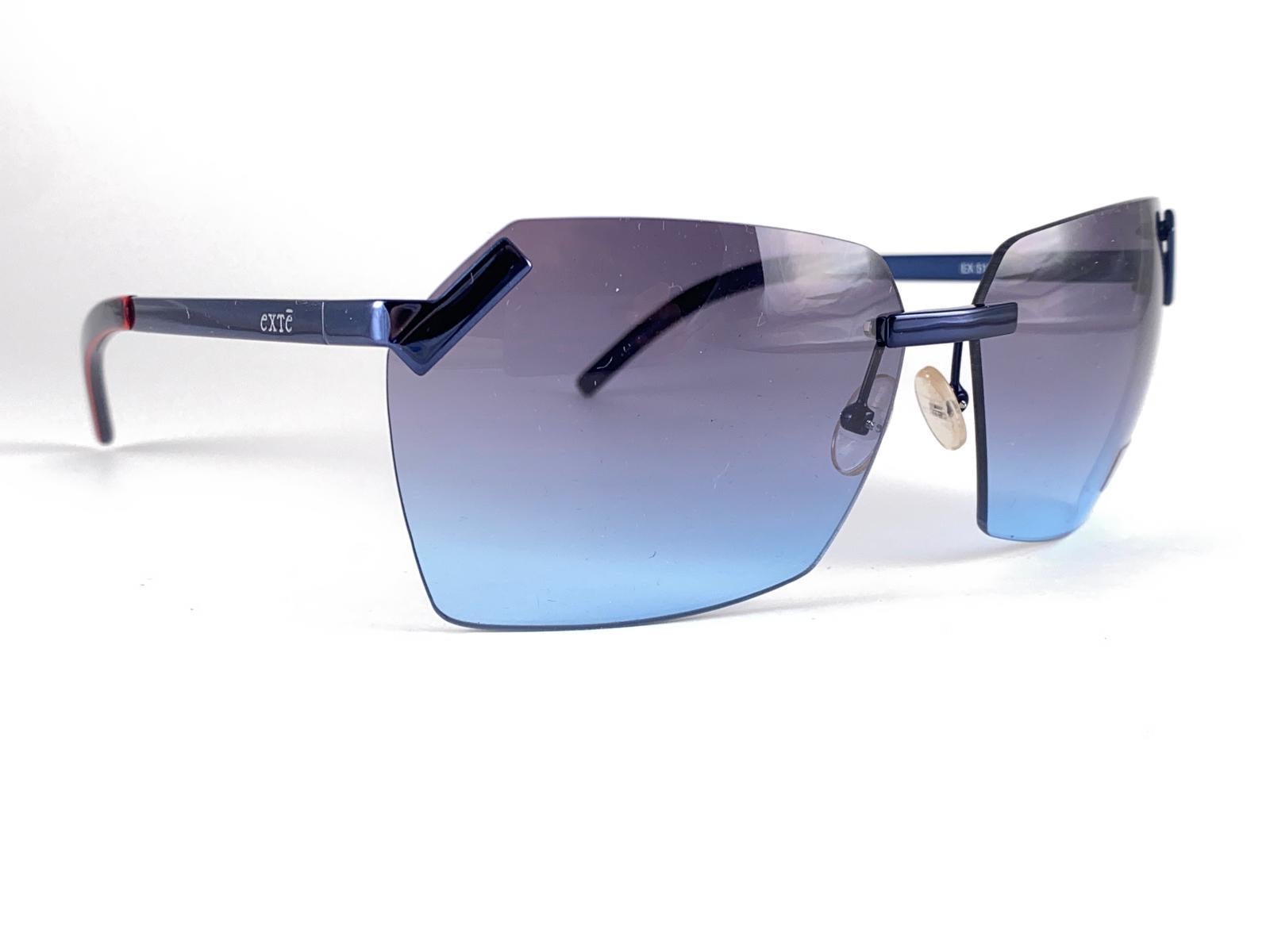 Vintage Exte EX 512 Rimless Metallic Blue Sunglasses 2001 Italy For Sale 1